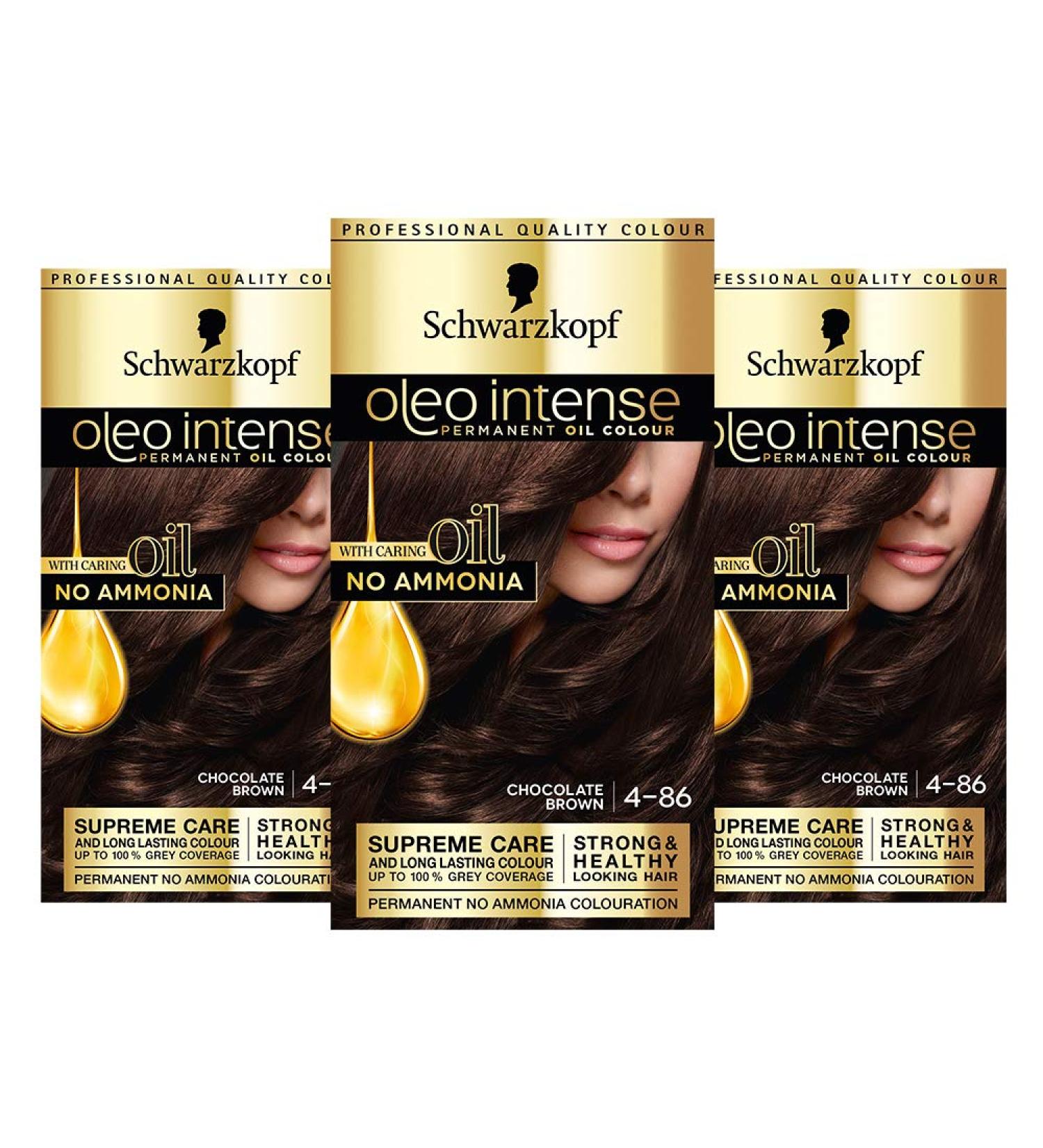 Schwarzkopf Oleo Intense Brown Hair Dye Permanent Oil Colour No Ammonia Covers Greys 4-86 Chocolate Brown (Pack of 3) Chocolate Brown 3 count (Pack of 1) - Buy Online on GoSupps.com