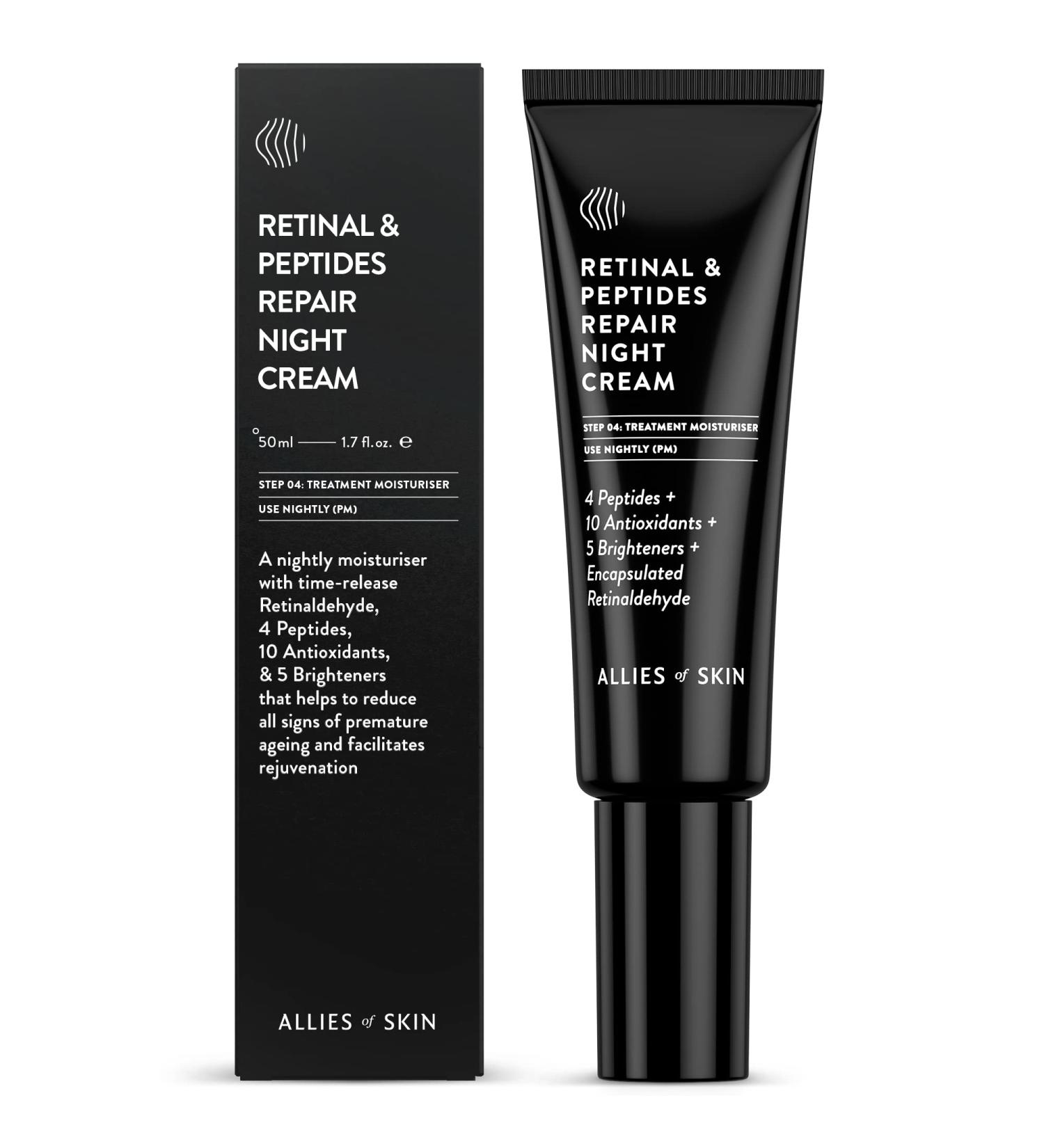 Allies of Skin Retinal & Peptides Night Cream - Hydrating Overnight Mask with Retinaldehyde Hyaluronic Acid & Argan Oil | Anti-Aging & Rejuvenation for Radiant Skin | 1.7 oz - Buy Online on GoSupps.com