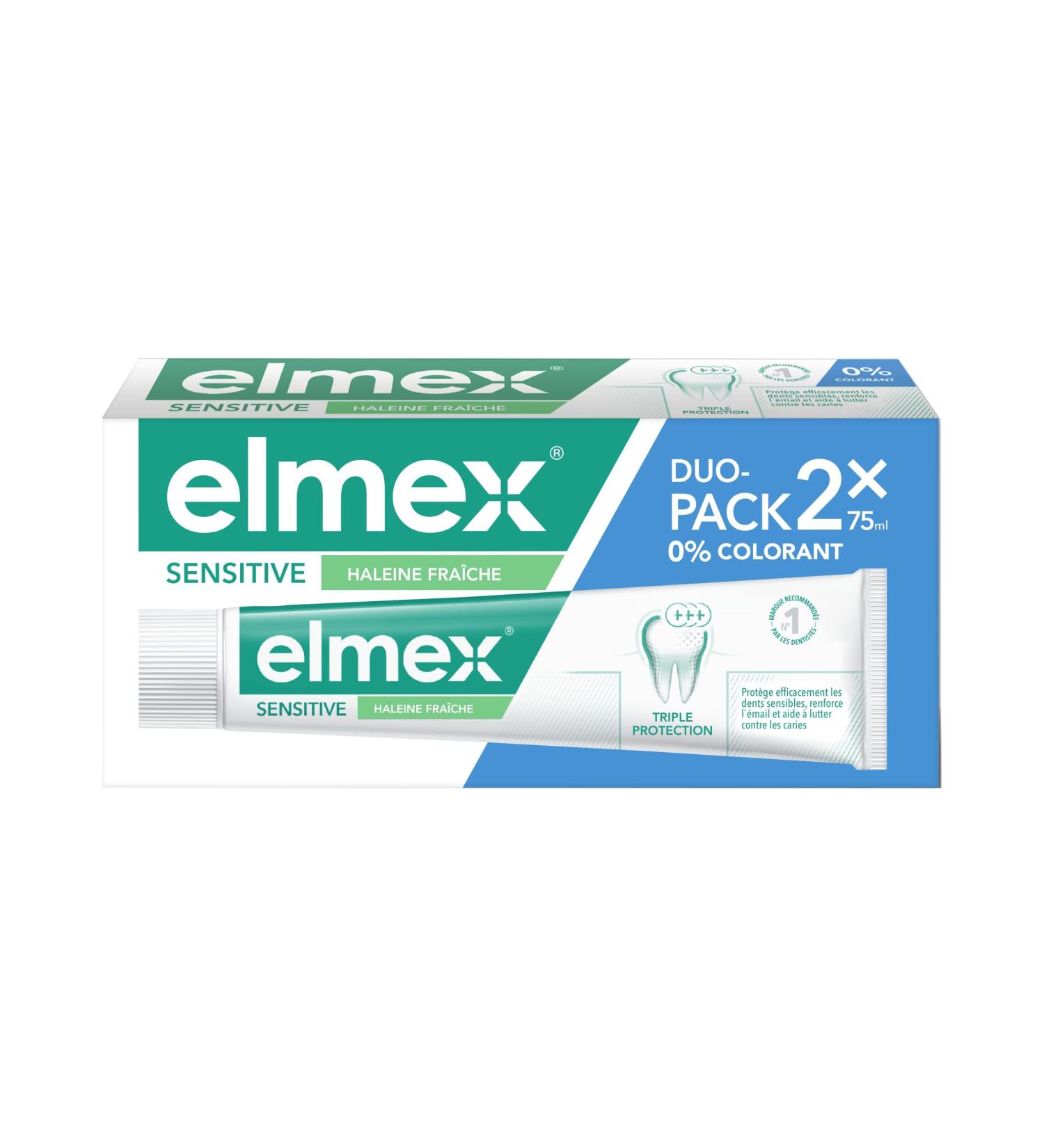ELMEX - Elmex Sensitive Fresh Breath Toothpaste 0% Colorants - Sensitive Teeth Sore Gums Enamel Protection - 2 x 75 ml - Buy Online on GoSupps.com