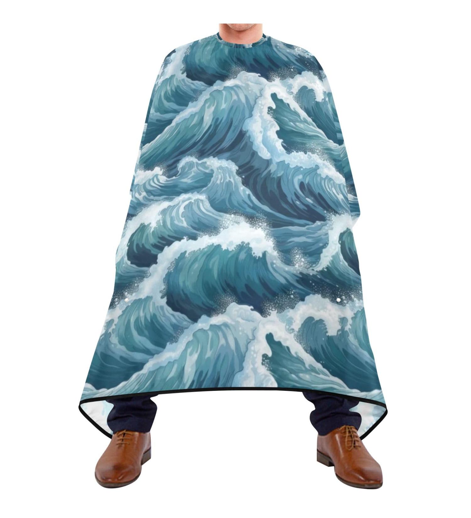 Waterproof Barber Cape - Sea Wave & Cheetah Print Haircut Bib for Men & Women | Unisex Hair Cutting Cape - Buy Online on GoSupps.com