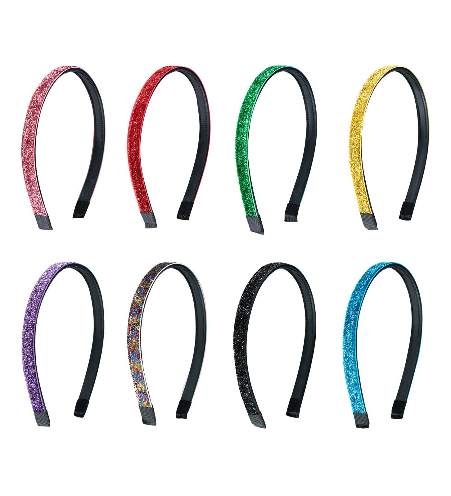 Glitter Headband Sequin Covered Head Bands Multicolor Hair Bands 10mm Hair Accessories for Women Girls Kids Teens Children 8 Colour - Buy Online on GoSupps.com