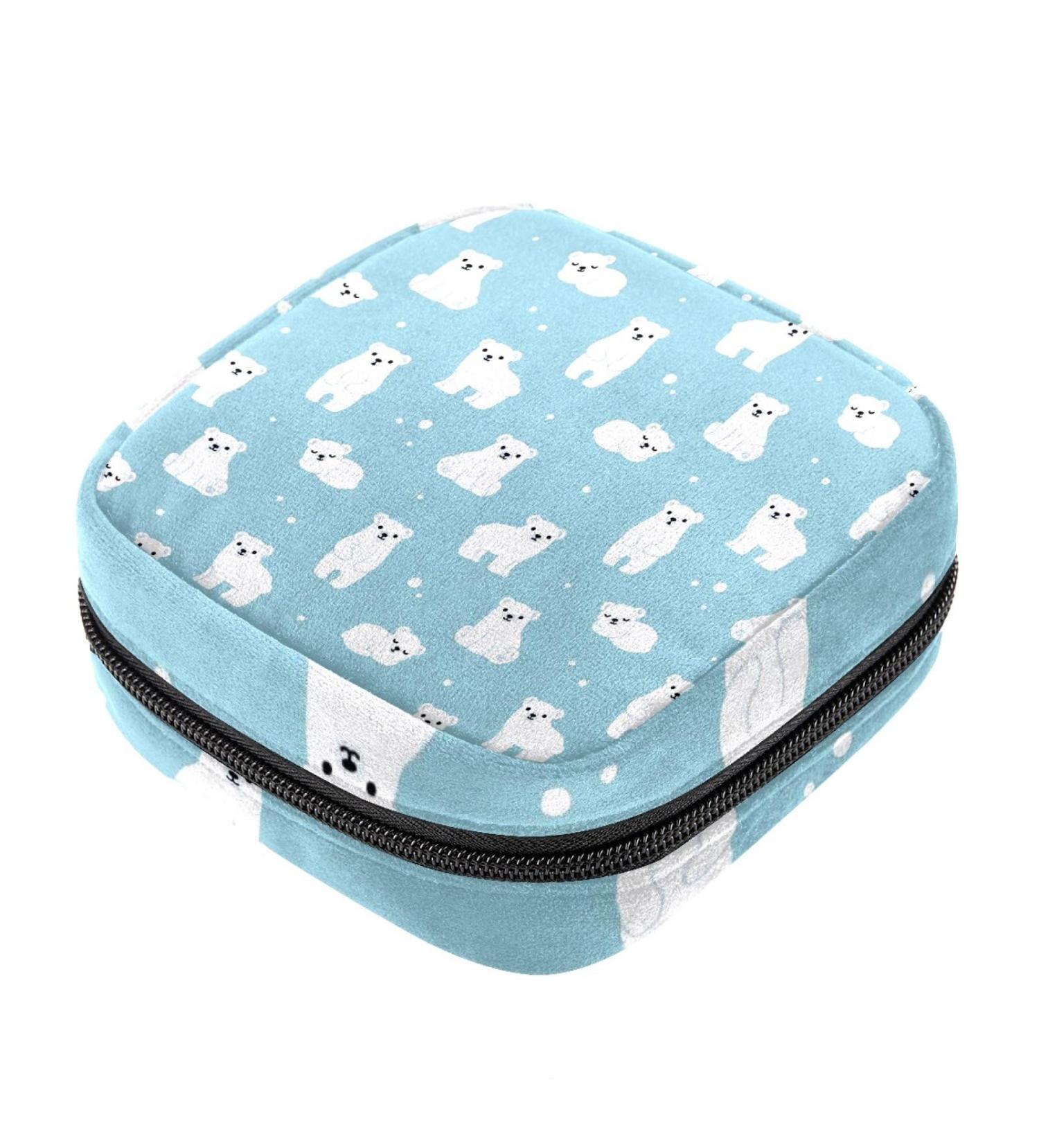 Bear Print Pattern Sanitary Napkin Storage Bag | Large Capacity Menstrual Cup Pouch | Girls Travel Portable Makeup Organizer - Color 12 - Buy Online on GoSupps.com