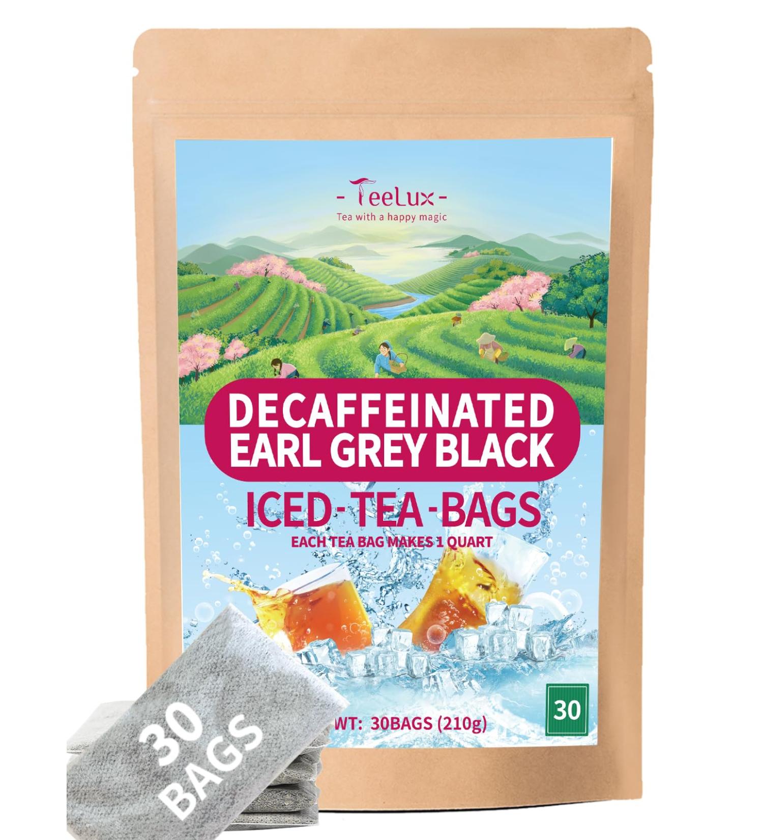 TeeLux Decaf Earl Grey Iced Tea Bags - 30 Family Size Tea Bags, Decaffeinated Black Tea with Natural Bergamot Flavor - 30 Count (Pack of 1) - Buy Online on GoSupps.com