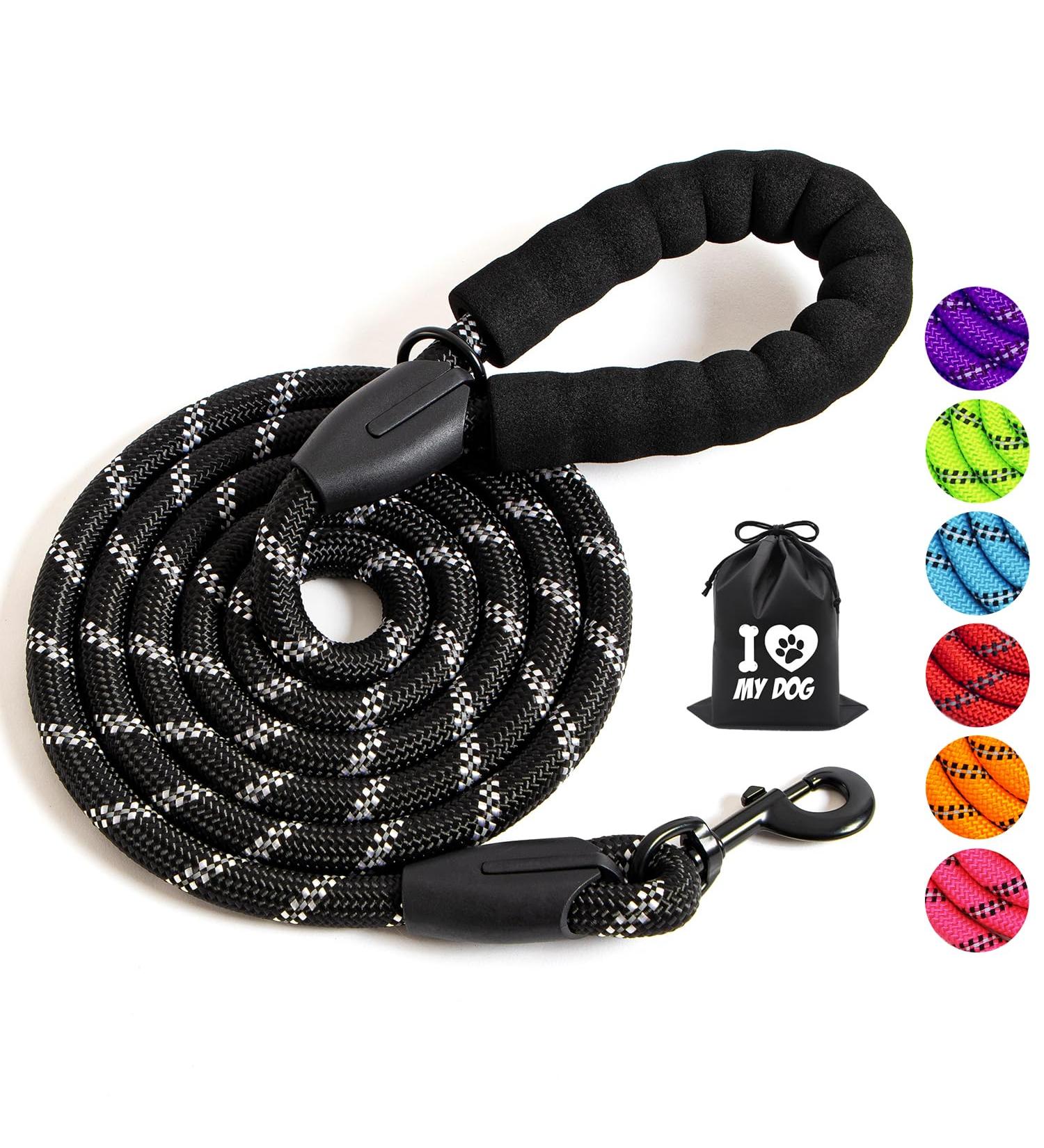 Reflective Rope Dog Lead 1.5m with Padded Handle for Medium to Large Dogs - Black - Buy Online on GoSupps.com