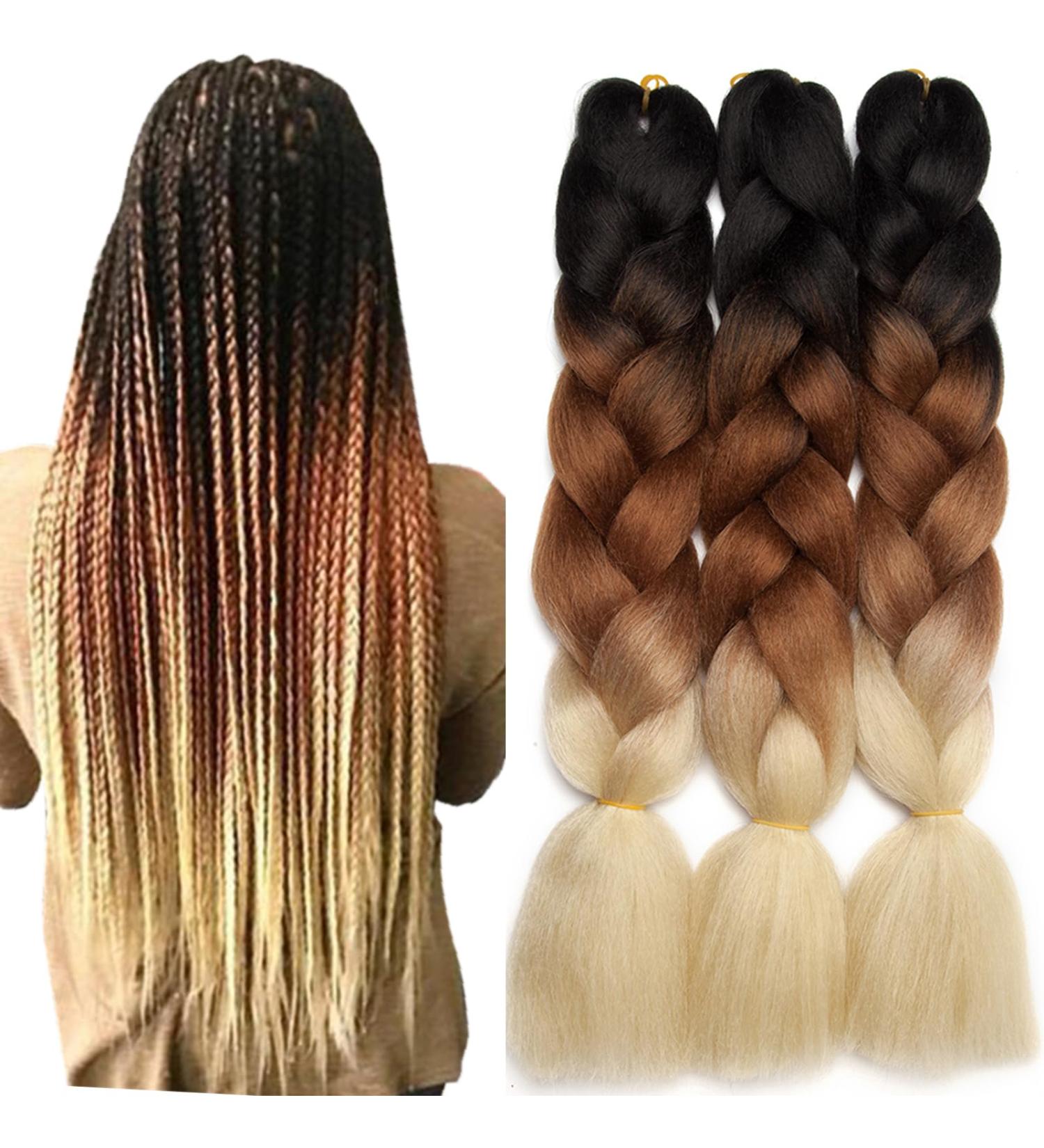 Tess Braids Extensions - 60cm Jumbo Kanekalon Ombre Braids (3 Pack) - Brown/Black Hair Extensions for Box Braids - 100g per Bundle - Buy Online on GoSupps.com