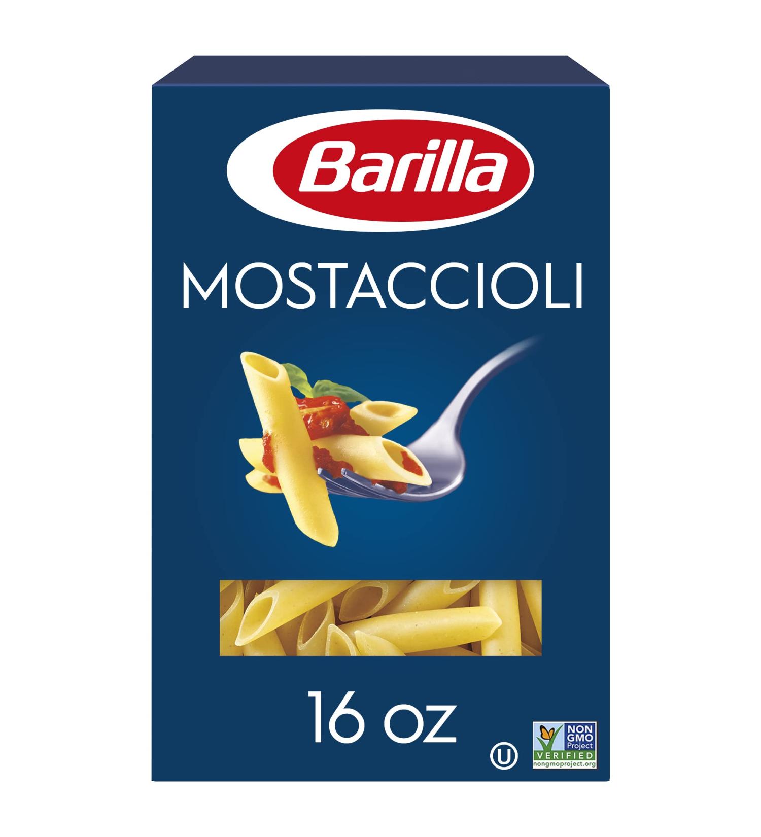 Barilla Mostaccioli Pasta 16 oz. Box - Non-GMO Durum Wheat Semolina Pasta - Italy's #1 Brand, Kosher Certified - Buy Online on GoSupps.com
