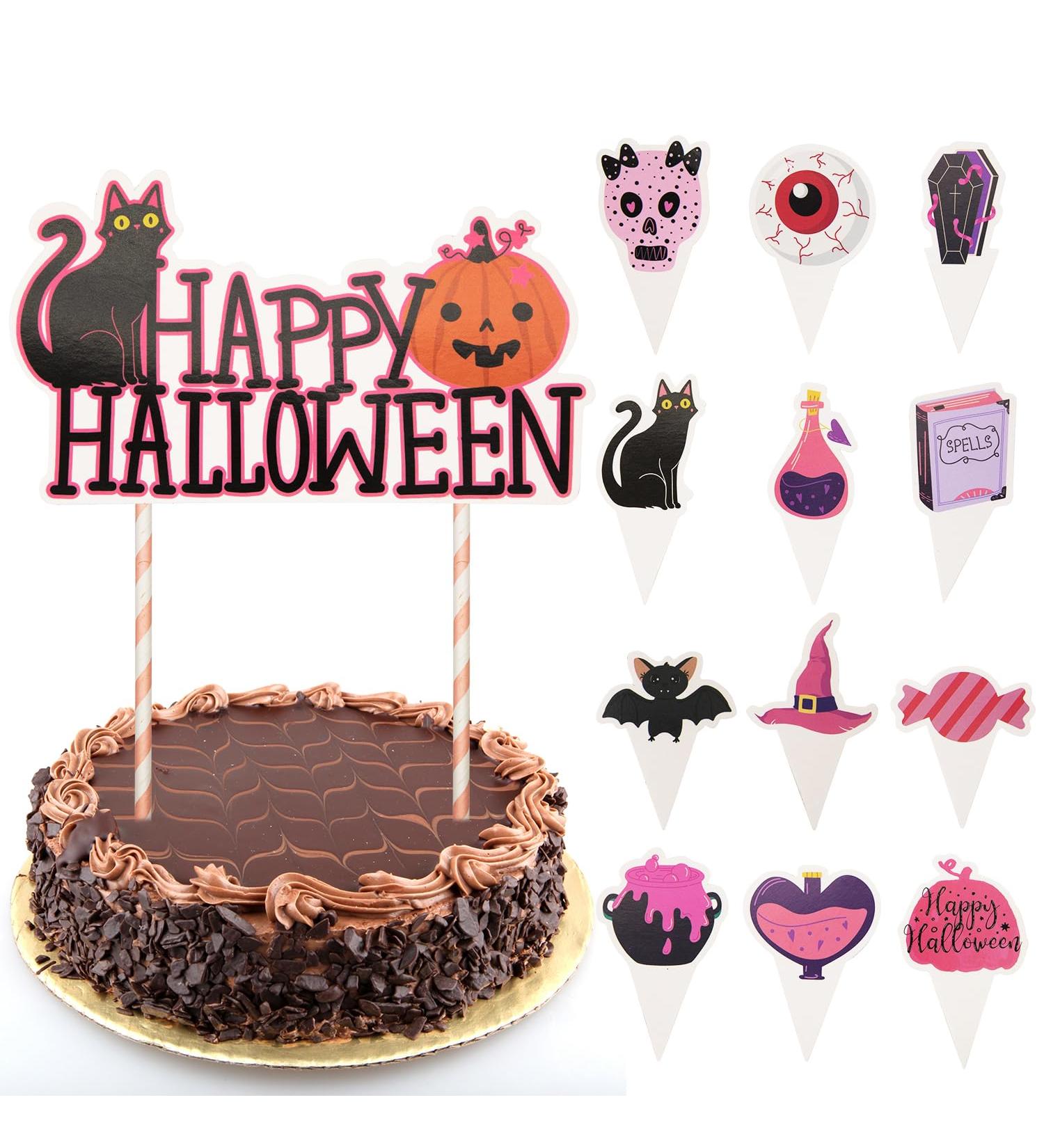 CHEERYMAGIC Halloween Cupcake Toppers Happy Halloween Cake Toppers Pink Halloween Cake Decorations Pumpkin Black Cat Cupcake Picks for Halloween Party Decoration A9FSWSCP - Buy Online on GoSupps.com