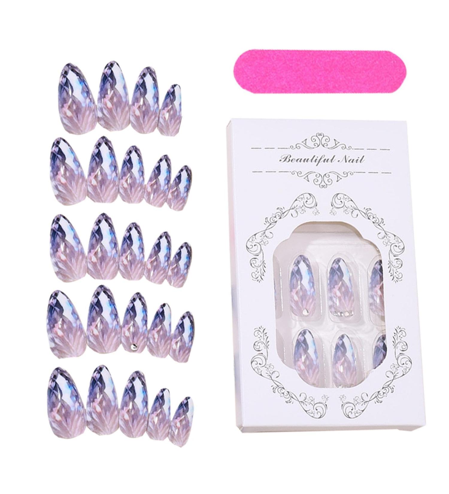 French Tip Press on Nails Almond Shape Stick on False Nails | Rhombus Crystal Fake Nail Kit in 12 Sizes Glue Included for Women Girls Nail Art Lovers - Buy Online on GoSupps.com