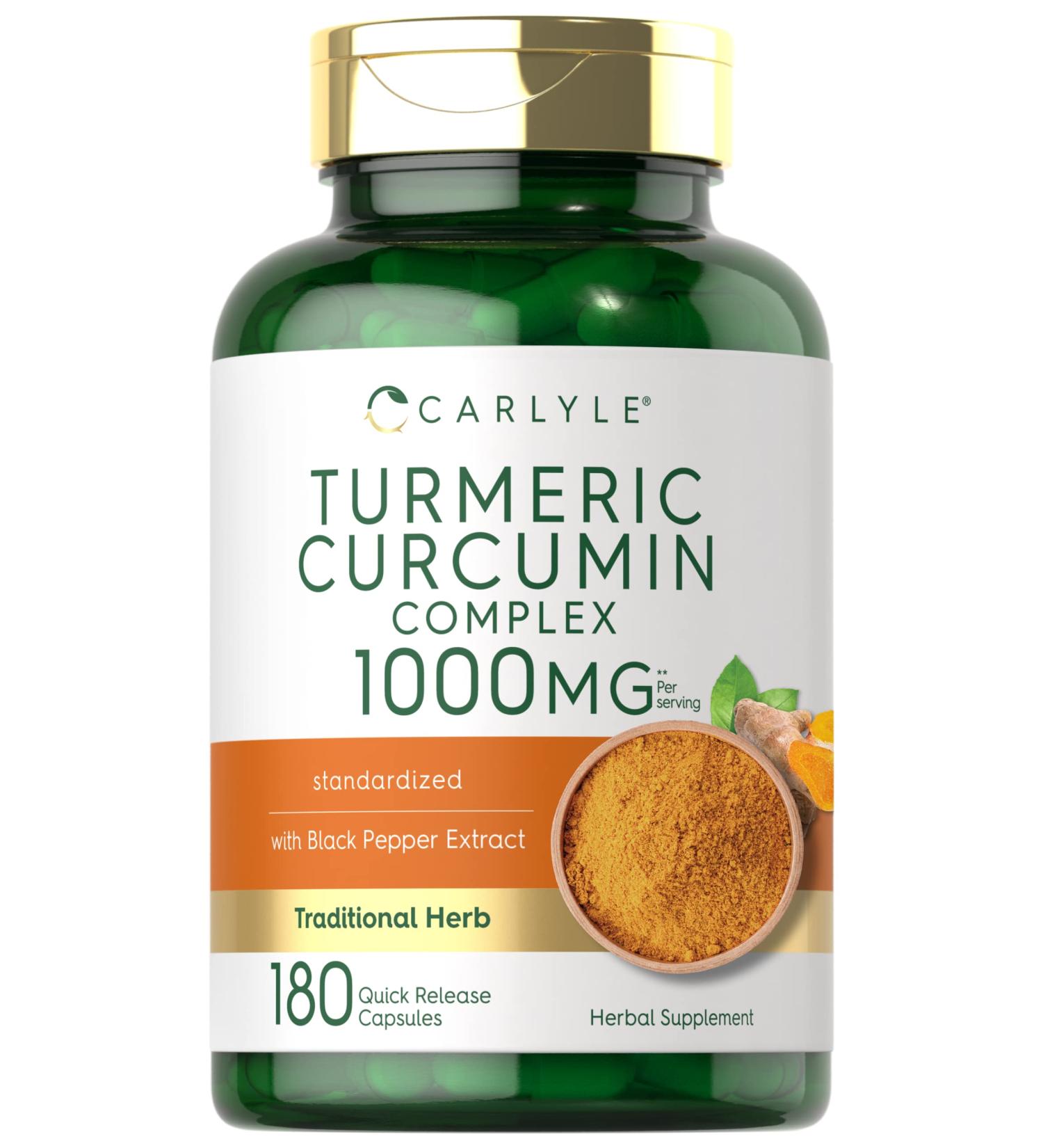 Carlyle Turmeric Curcumin with Black Pepper 1000mg | 180 Capsules | Non-GMO & Gluten Free - Buy Online on GoSupps.com