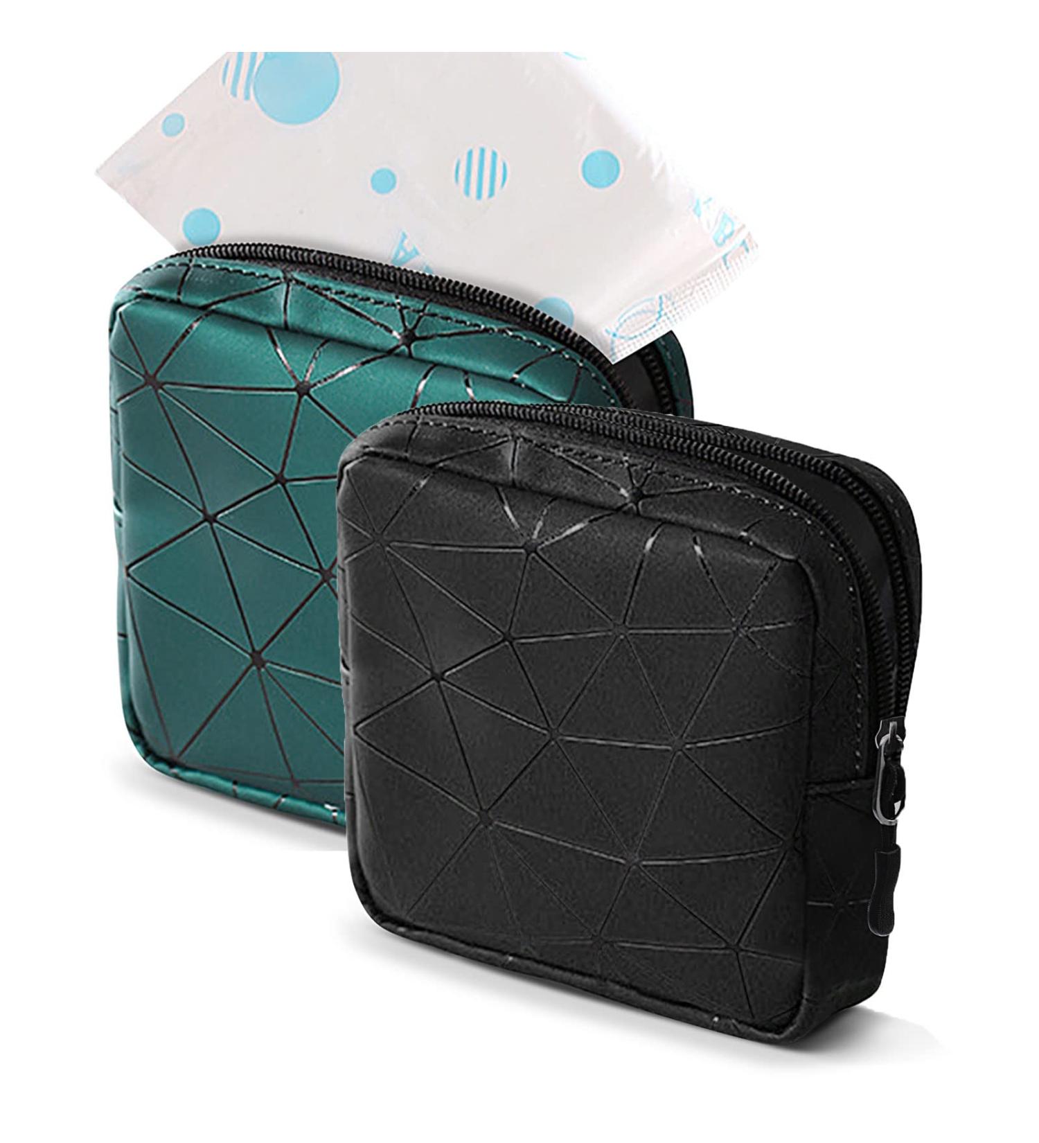 CCLEOCOO Women's Leather Waterproof Storage Bag - Stylish Menstrual Cup & Period Bag for Teens & Girls (Black Green) - Buy Online on GoSupps.com