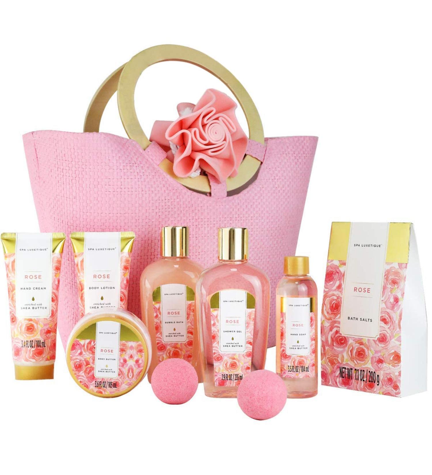 Spa Luxetique Bath Spa Gift Basket for Women - Rose Relaxing Spa Set with Bath Salts, Body Lotion & Shower Gel - Perfect Birthday or Mother's Day Gift - Buy Online on GoSupps.com