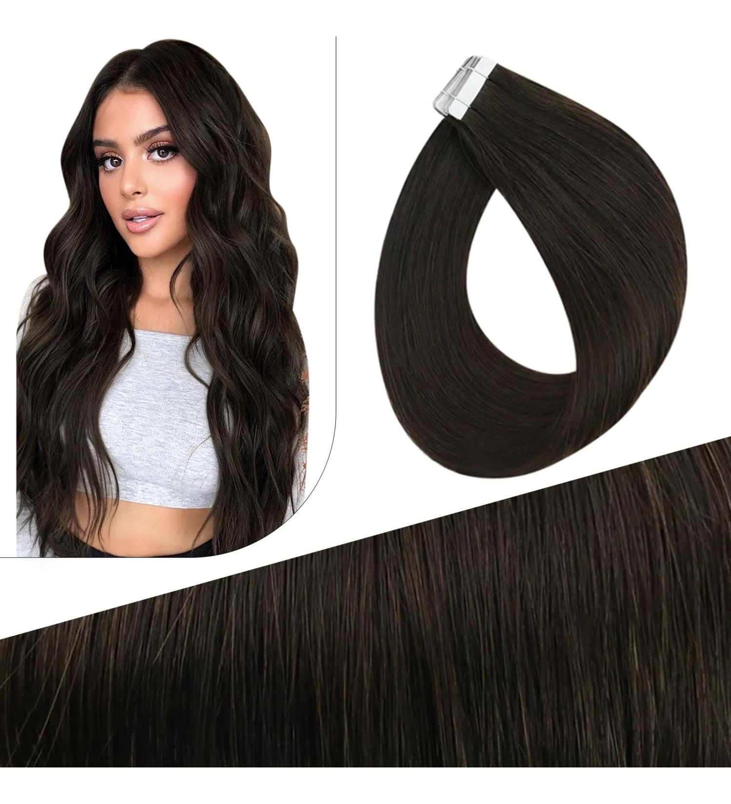 Buy FSHINE Dark Brown Seamless Tape Extensions | 10 Pieces Virgin Remy Hair | 35cm #2 Injected Hair Extensions - Buy Online on GoSupps.com