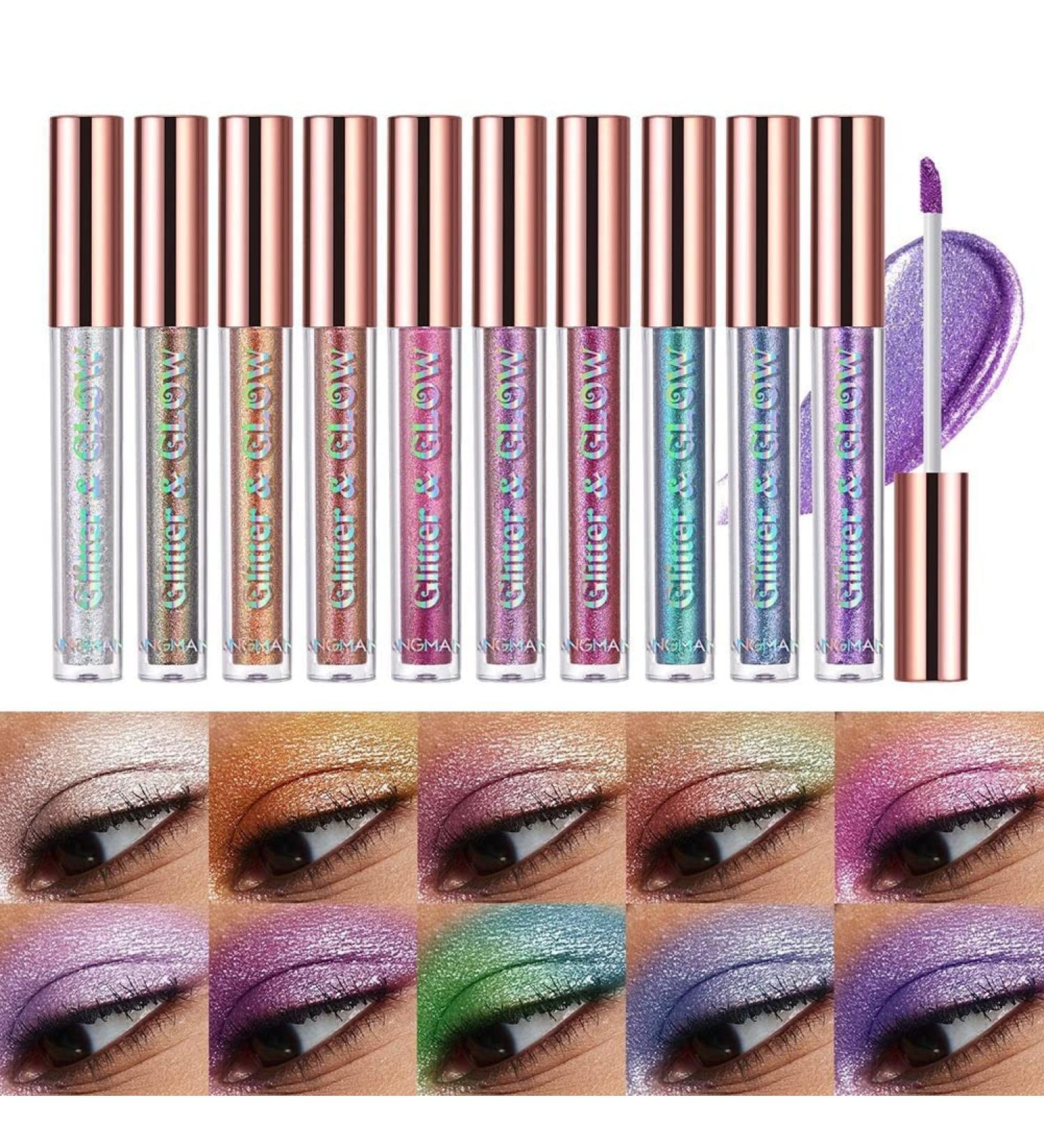 10 Colors Glitter Pearl Liquid Eyeshadow Set - Waterproof Metallic Shimmer Eye Pigment for Stunning Smokey Looks | Quick-Drying & Smudge-Proof - Buy Online on GoSupps.com