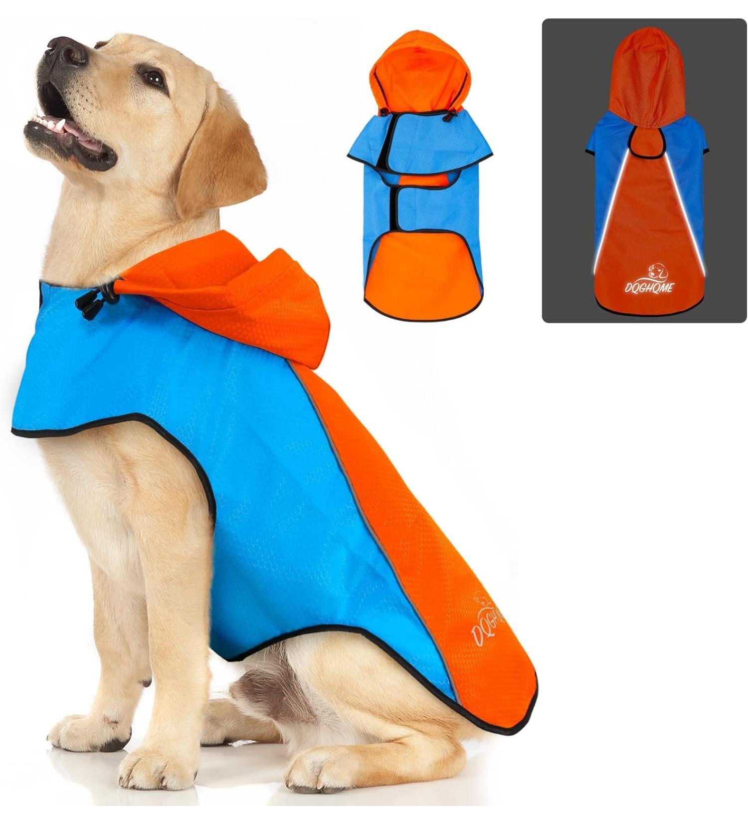 Shop Waterproof Rain Jacket for Dogs - Adjustable Reflective Coat for All Sizes - DQGHQME Ultra-Light Blue & Orange XL - Buy Online on GoSupps.com
