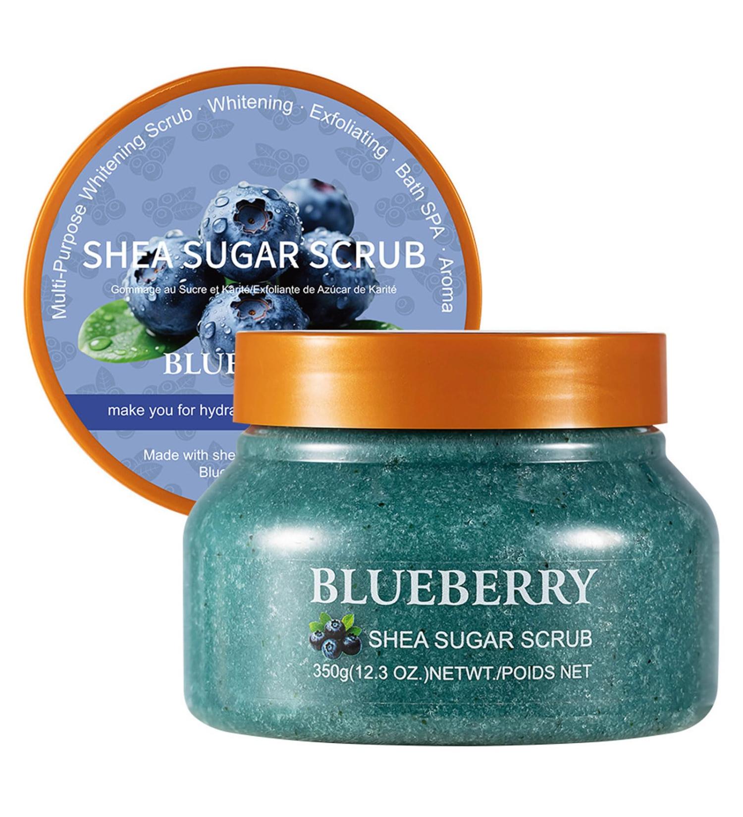 Facial Scrub Shea Sugar Scrub Ultra Hydrating and Exfoliating for Nourishing Essential Body Care Improves Acne Scars Blackheads Pore Size and Skin Texture (blueberry)