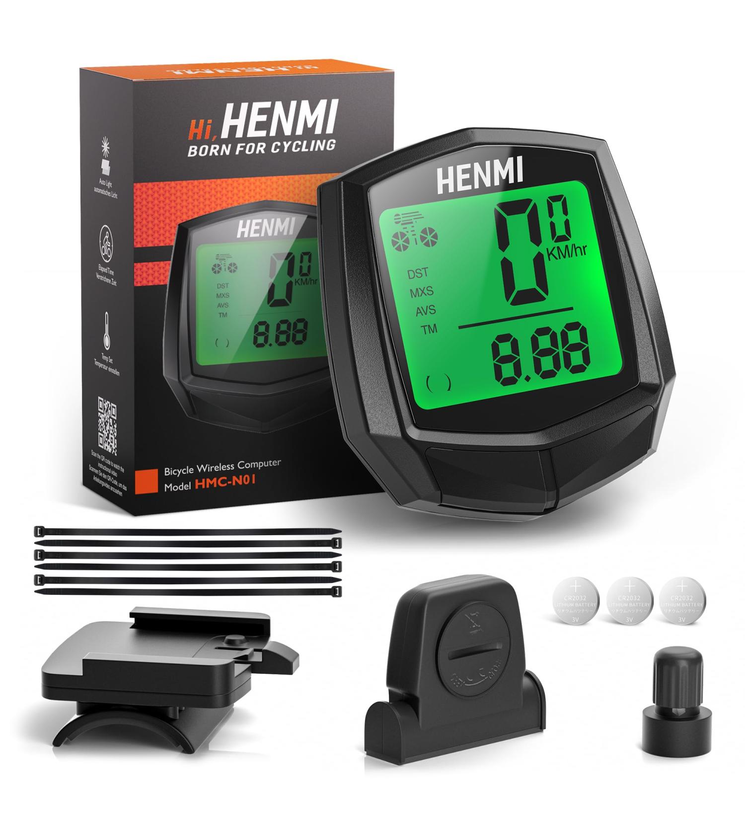 Henmi Wireless Bicycle Computer - 24 Functions IP54 Waterproof HD LCD Backlight Tachometer & Kilometer Meter - Buy Online on GoSupps.com