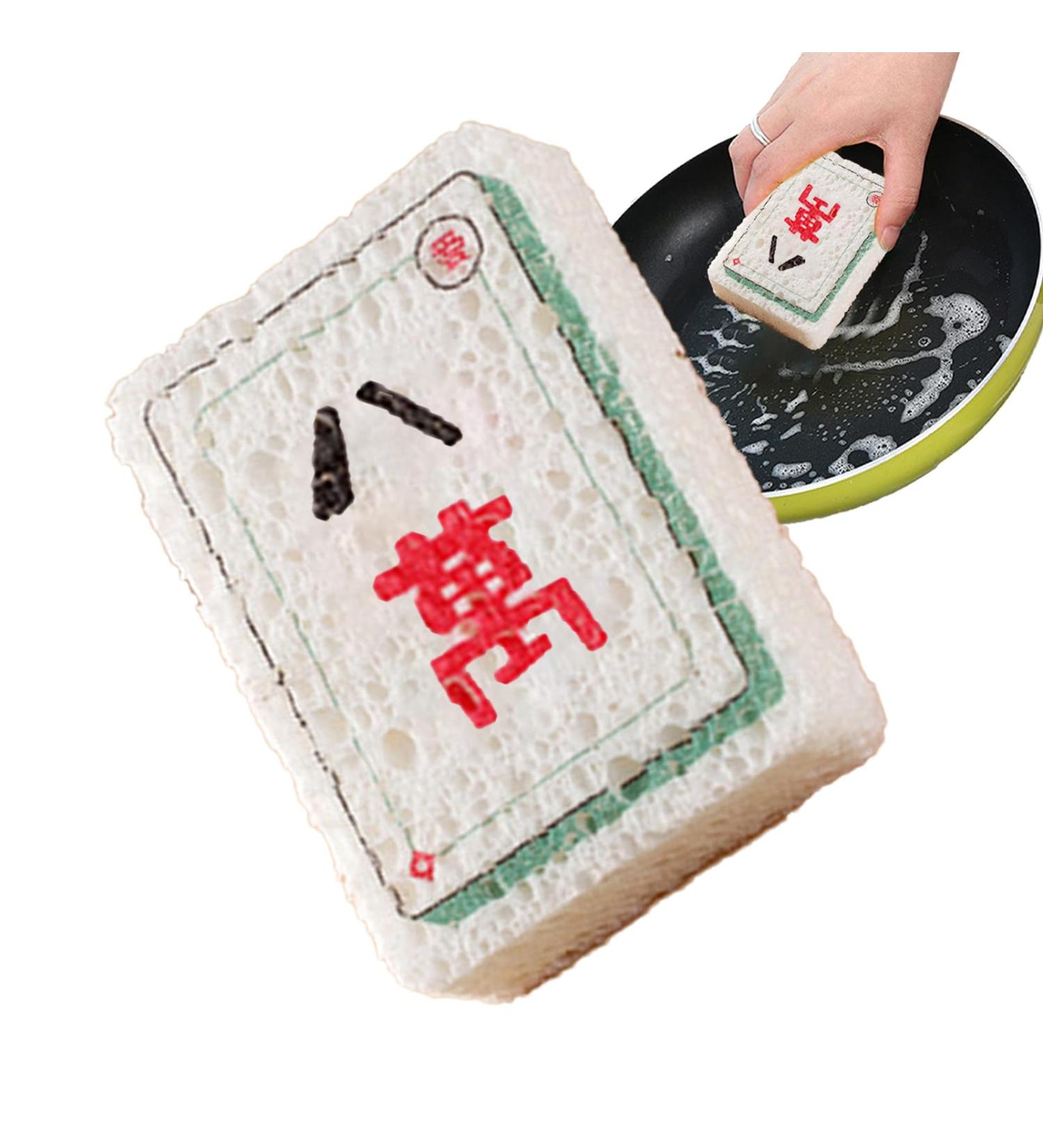 Kitchen Sponges | Mahjong Design Dishes Sponge - Long-Lasting Wood Pulp Fiber Scrubber Sponge Kitchen Dish Bowl Cleaning Sponge for Dining Rooms Canteens Money money Eighty Thousand - Buy Online on GoSupps.com