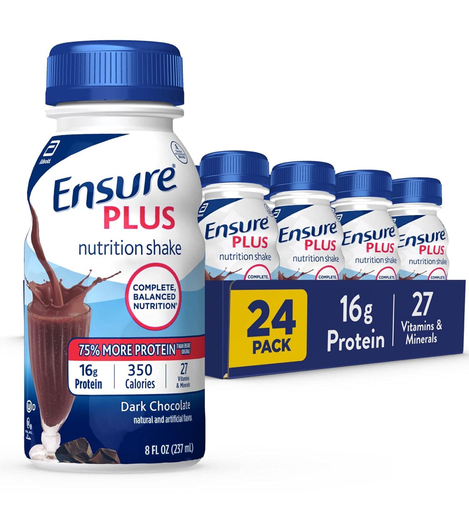 Ensure Plus Nutrition Shake 24 Count - 16g Protein Meal Replacement Shakes, Rich Dark Chocolate - 192 Fl Oz - Buy Online on GoSupps.com