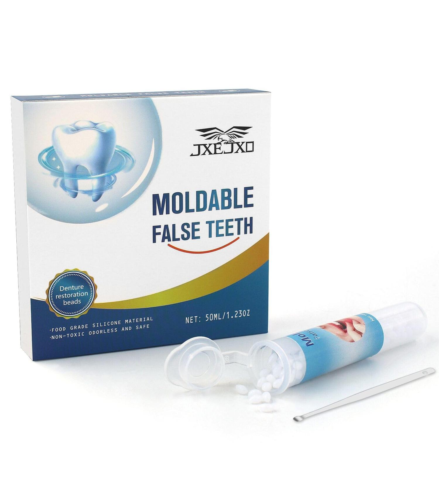 JXE JXO Tooth Repair Kit Moldable False Teeth DIY tooth thermoplastic beads for Temporary Replacing Missing & Broken Teeth Regain Your Confidently Smile 50ML - Buy Online on GoSupps.com