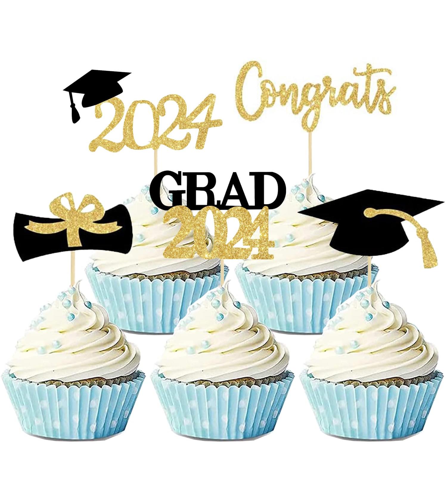 25PCS Cupcake Toppers Graduation Decorations 2024 2024 Graduation Cake Topper Glitter Gold and Black Cake Topper Grad Cap Diploma Cake Decorations 2024 Graduation Theme Party Supplies - Buy Online on GoSupps.com