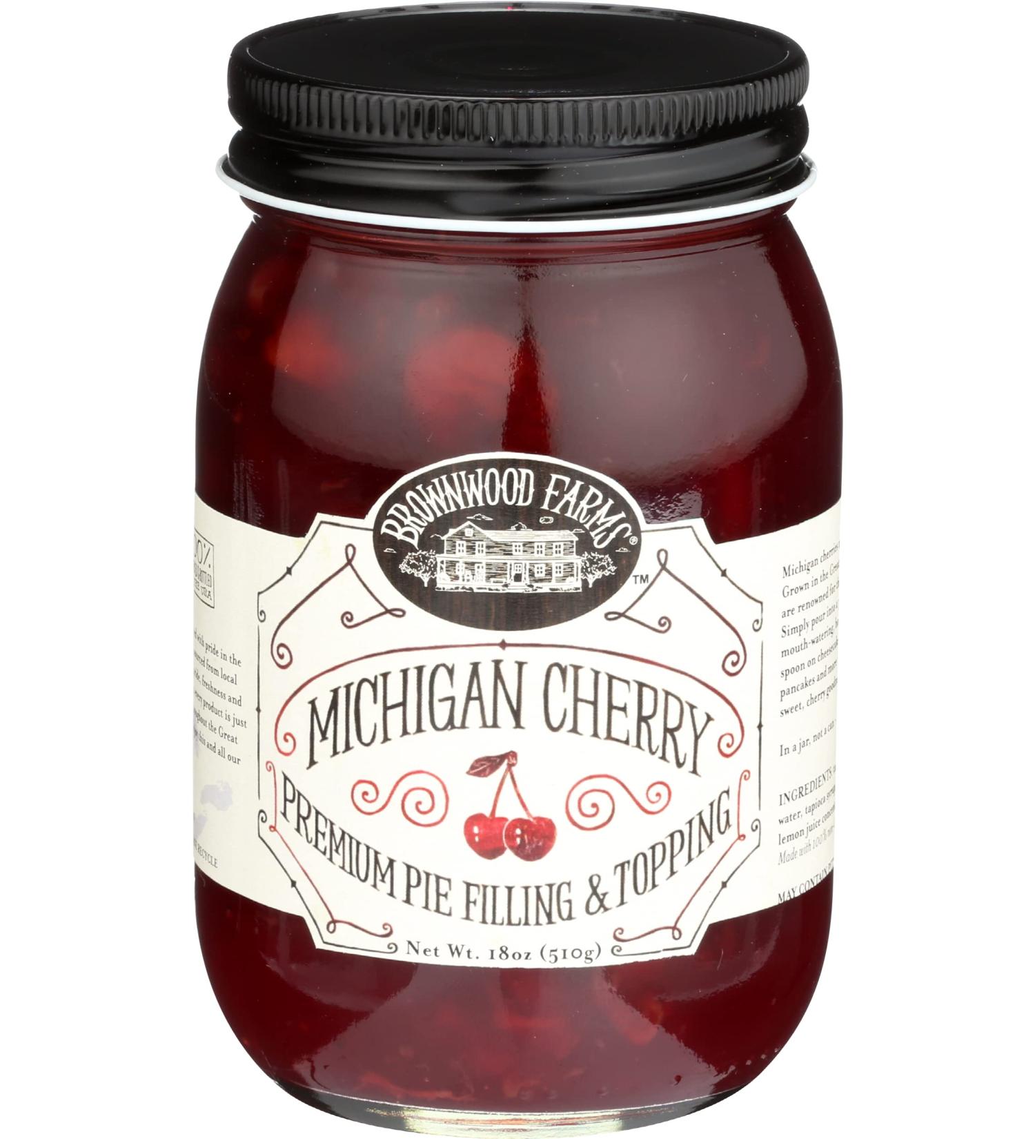 Brownwood Farms 18 oz Cherry Pie Filling - Gluten-Free with Great Lakes Cherries - Perfect Topping for Pancakes, Waffles, Ice Cream, and Yogurt - Buy Online on GoSupps.com