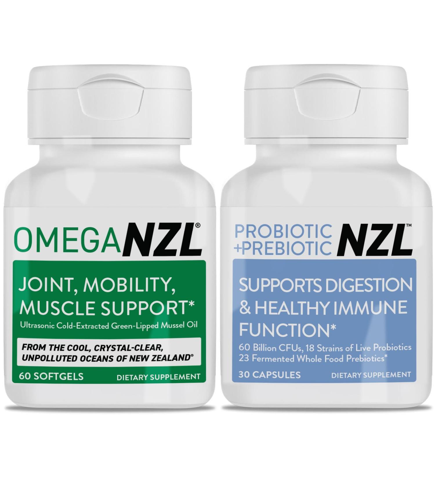 OMEGANZL Omega-3 Natural Joint Relief Supplement Natural Muscle Support Green-Lipped Mussel Oil Joint Support No Fishy Aftertaste 60 Softgels Plus one Bottle of Probiotic+Prebiotic 30 Capsules