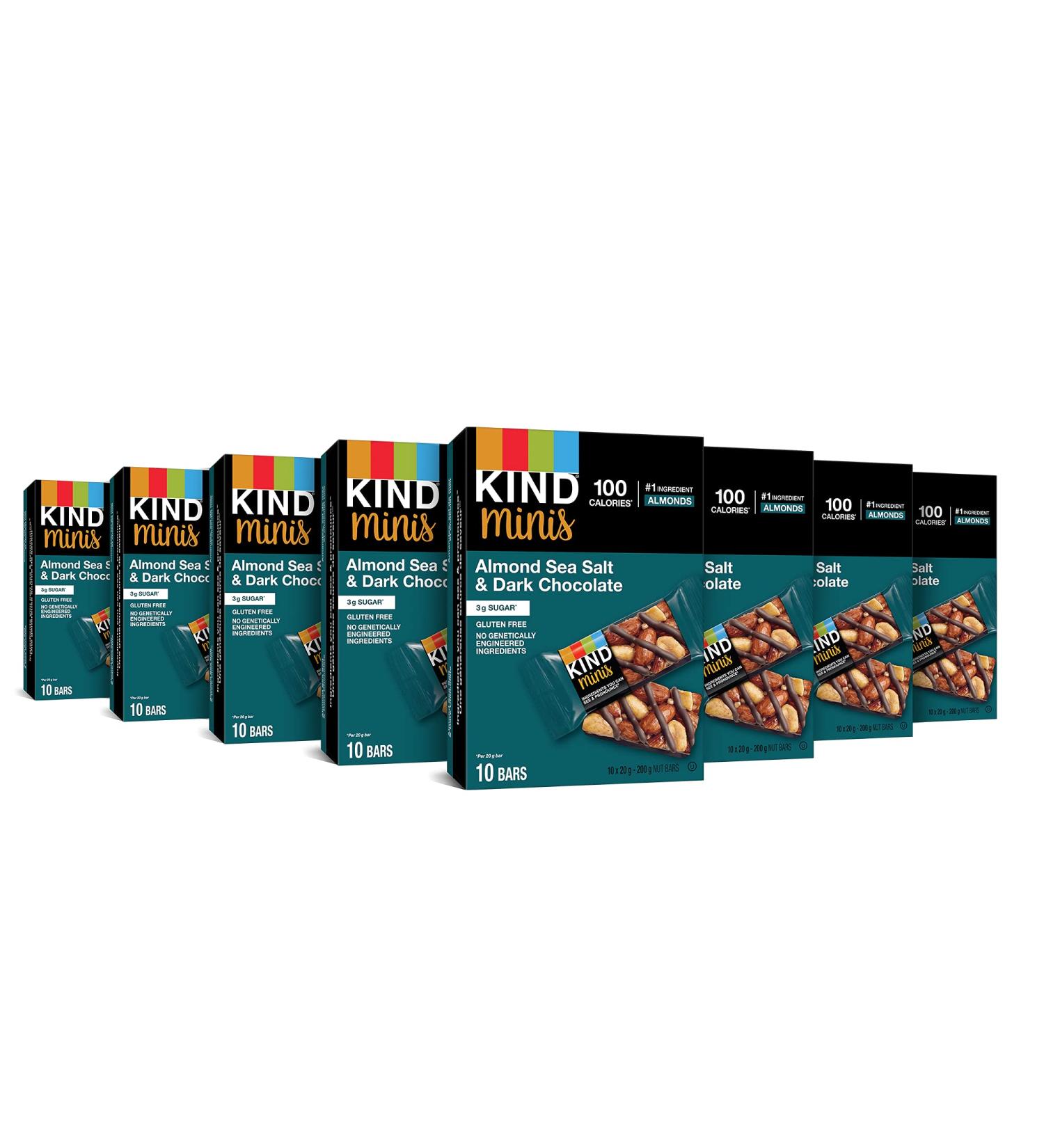 KIND Minis Almond Sea Salt and Dark Chocolate Gluten Free 100 Calories Low Sugar 80 Count Almond Sea Salt Dark Chocolate 80 - Buy Online on GoSupps.com