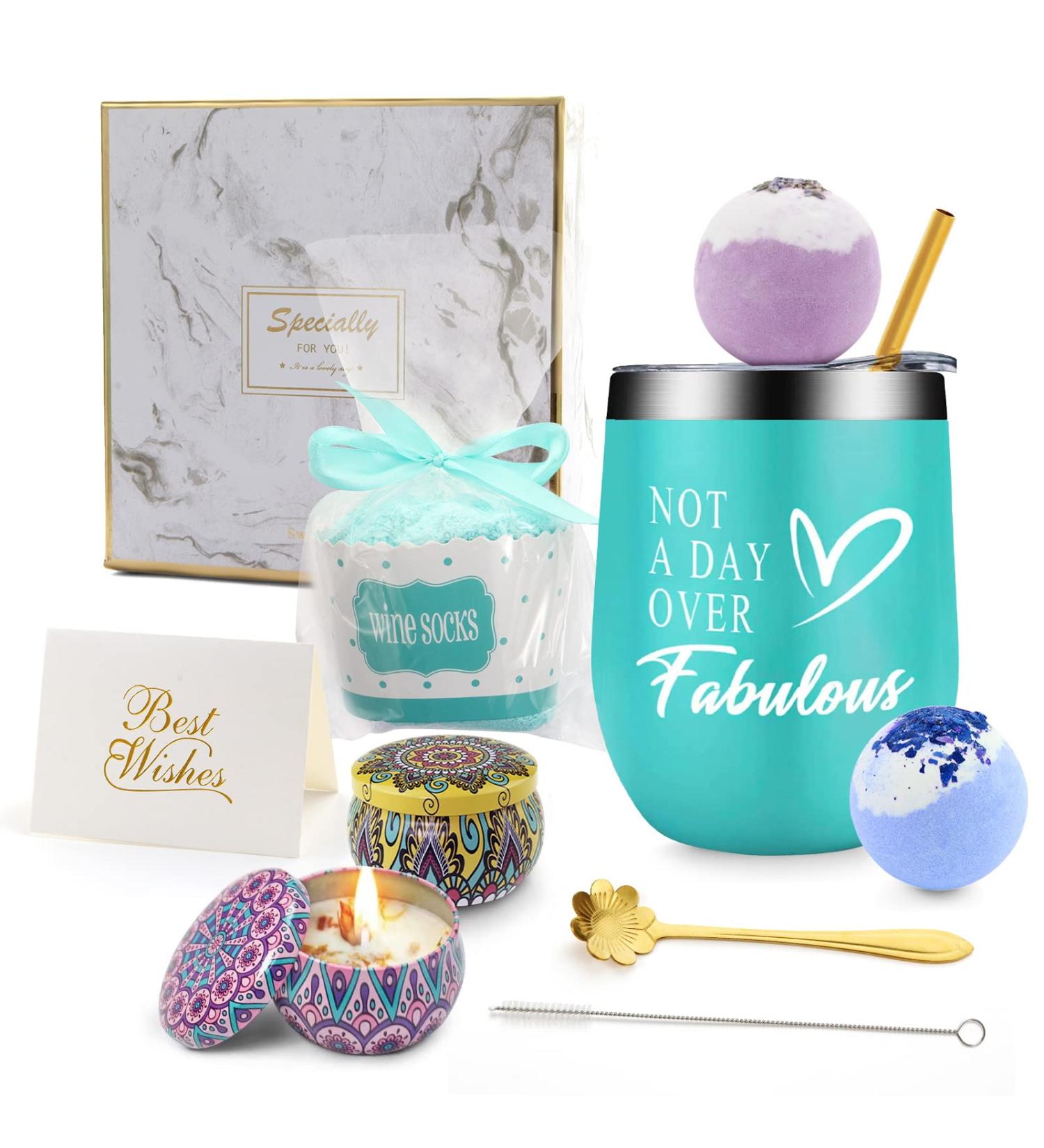 Hgsoor Spa Gift Set for Women - Pampering Birthday Box with Bath & Candle Set - Ideal Gift for Mom, Sister, Friends, Coworkers - Mint Green - Buy Online on GoSupps.com