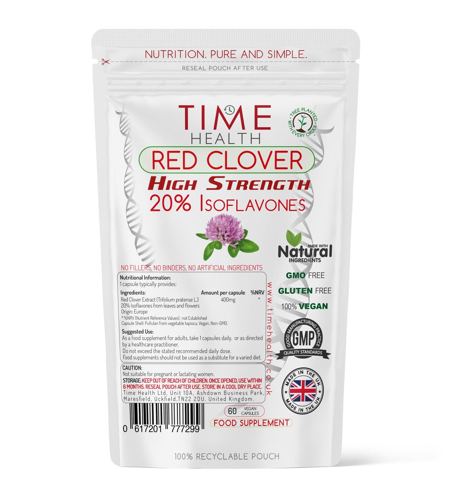 Red Clover Extract High Strength 60 x 400mg Capsules 80mg Isoflavones per Capsule Spanish Origin Vegan Zero Additives Pullulan 60 Count (Pack of 1)