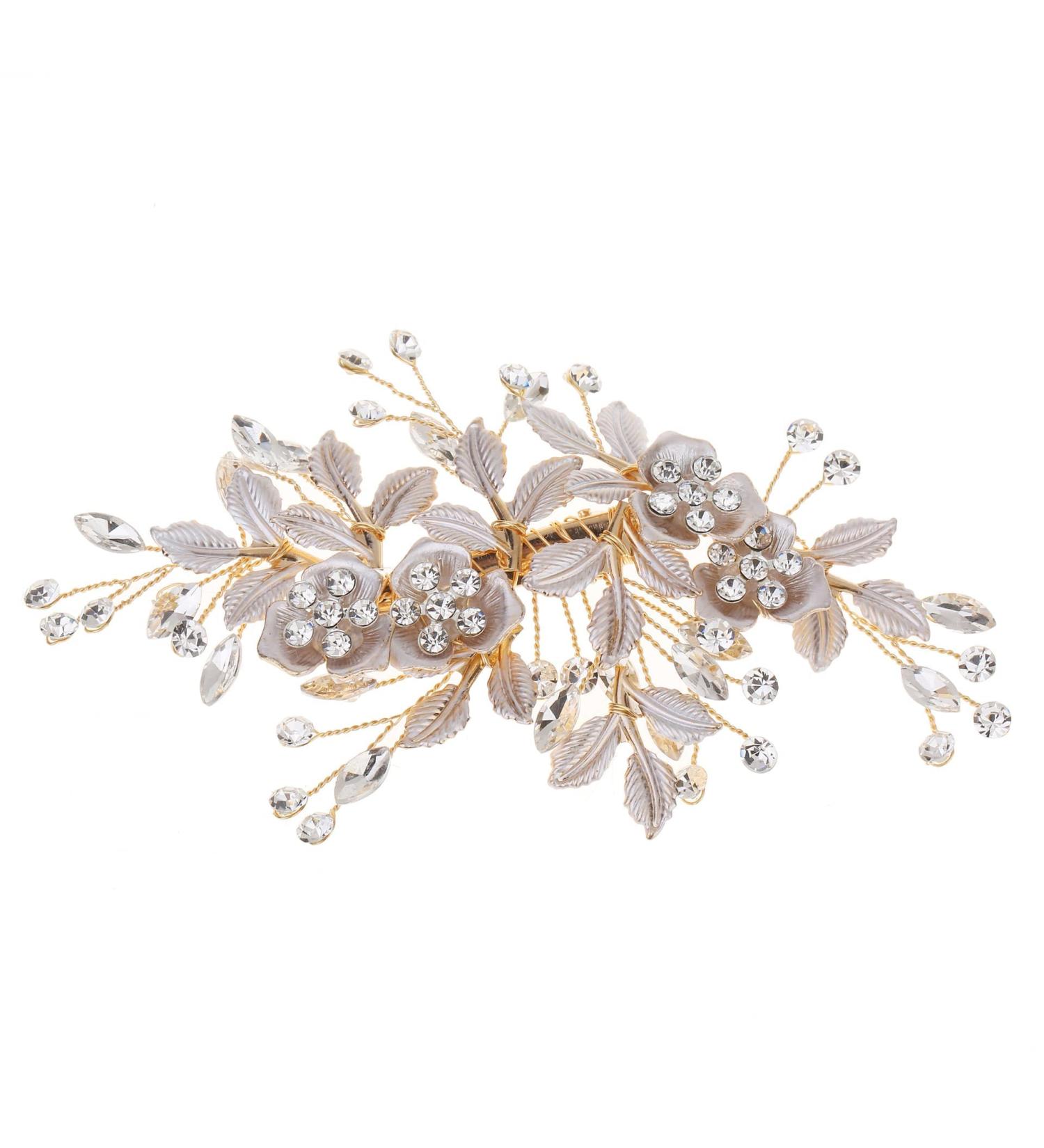 AYEBY Rhinestone Bridal Hair Accessories with Handmade Flowers and Leaves - Gold Clip for Women and Girls - Buy Online on GoSupps.com
