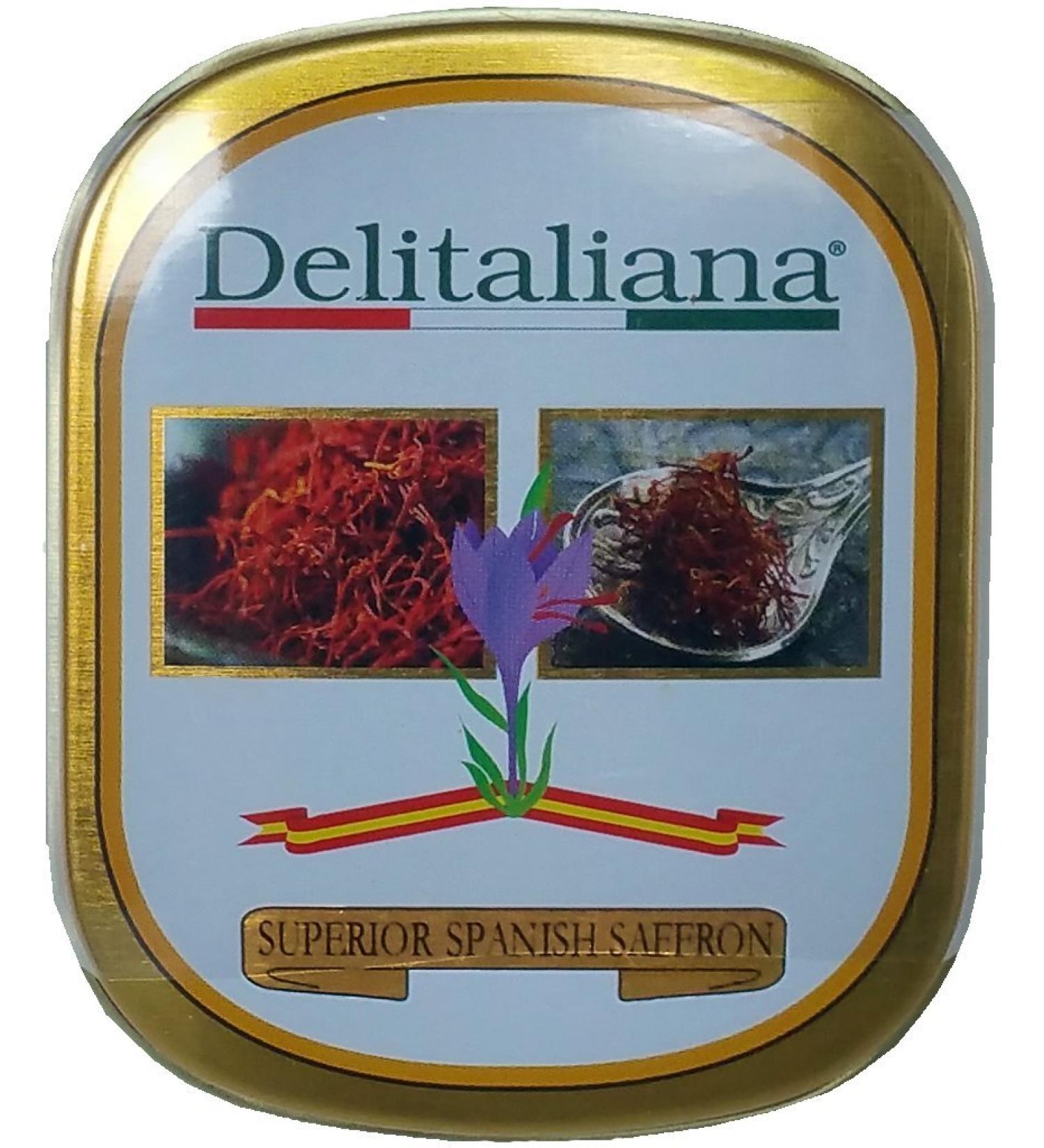 Delitaliana Spanish Saffron Tin 2-Gram, All Red Coupe Quality Threads Category I, Pure Saffron Filaments 2 Gram (Pack of 1)