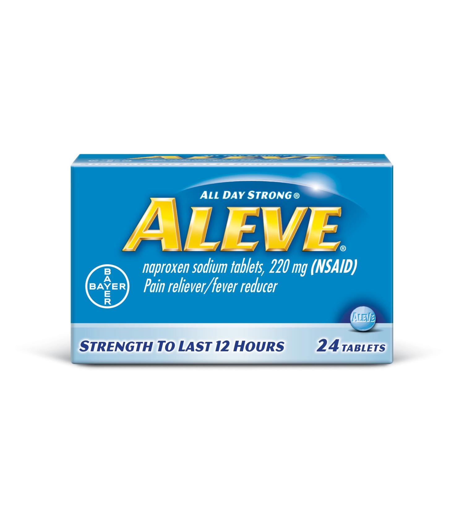 Aleve Tablets 220mg (NSAID) Pain Reliever/Fever Reducer - 24 Count Blue - Buy Online on GoSupps.com