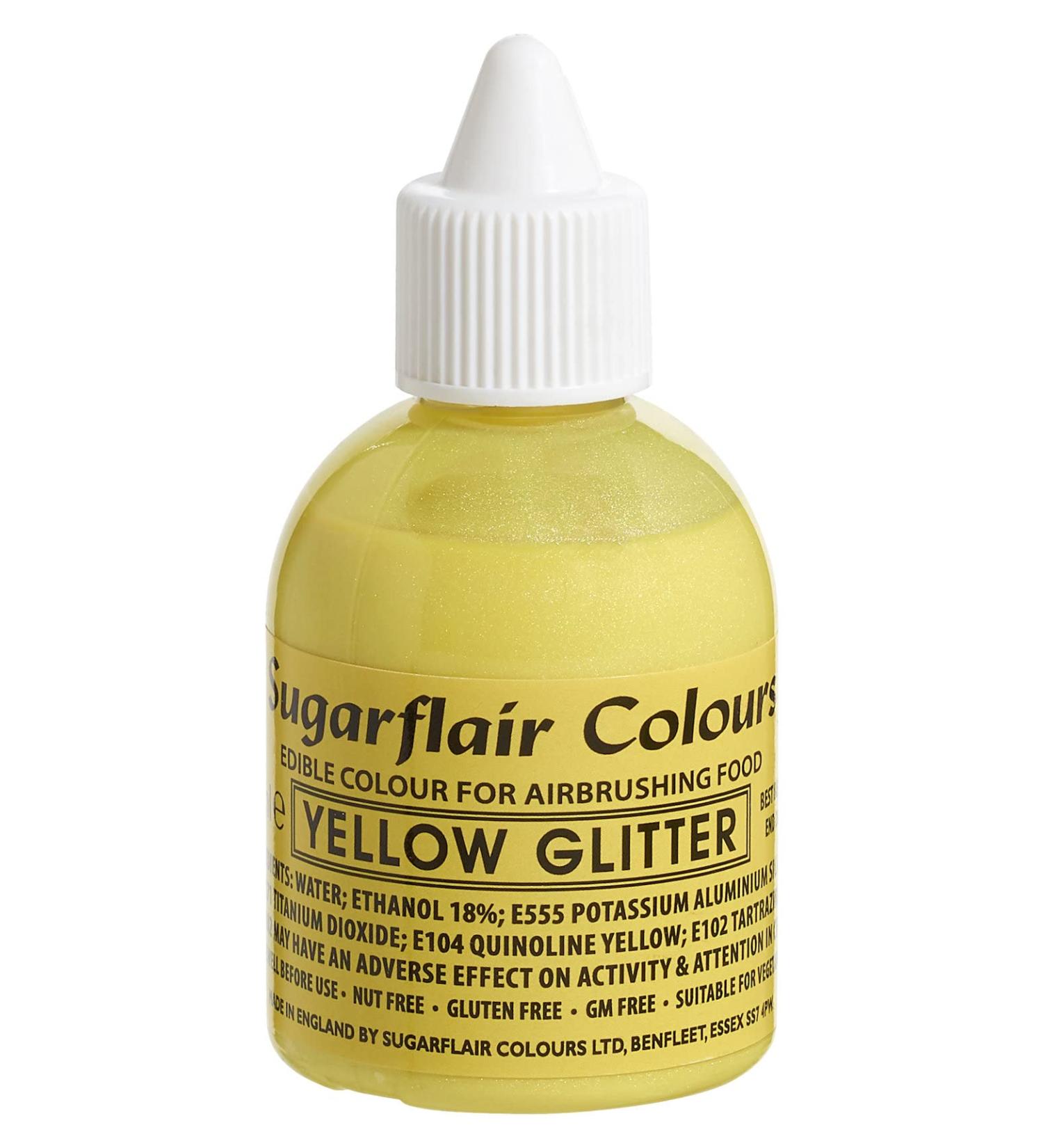 Sugarflair Yellow Metallic Glitter Edible Airbrush Colour - Edible Food Colouring Airbrush Paint for Cakes Cupcakes Icing and Cake Decorations - 60ml Glitter Yellow