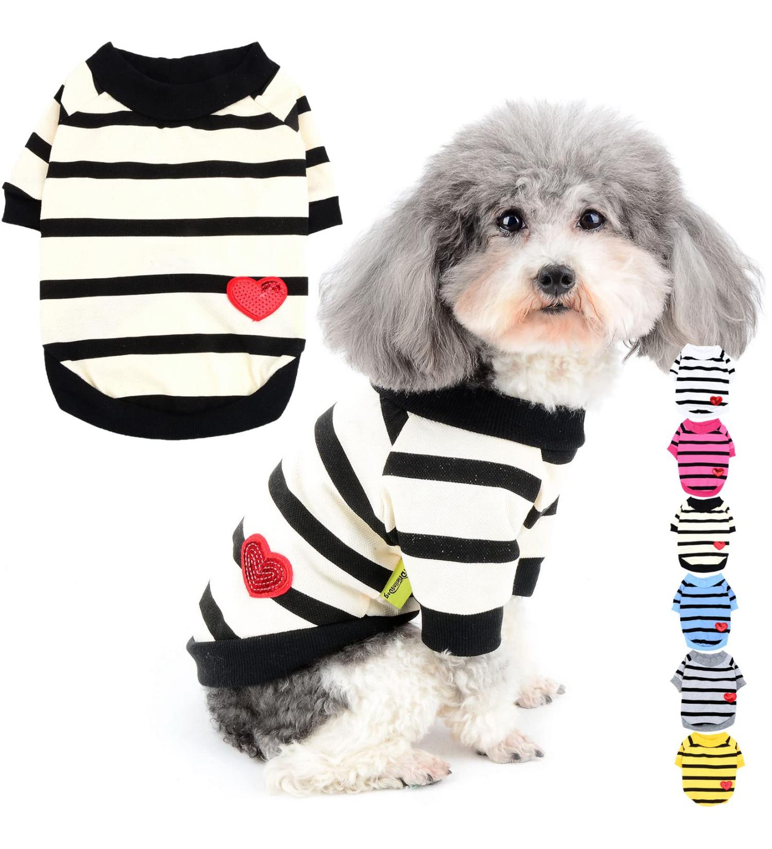 Zweitea Summer Dog Shirts for Small Dogs - Striped Cotton T-Shirts & Sweatshirts for Puppies | Chihuahua Clothing in Yellow - Buy Online on GoSupps.com