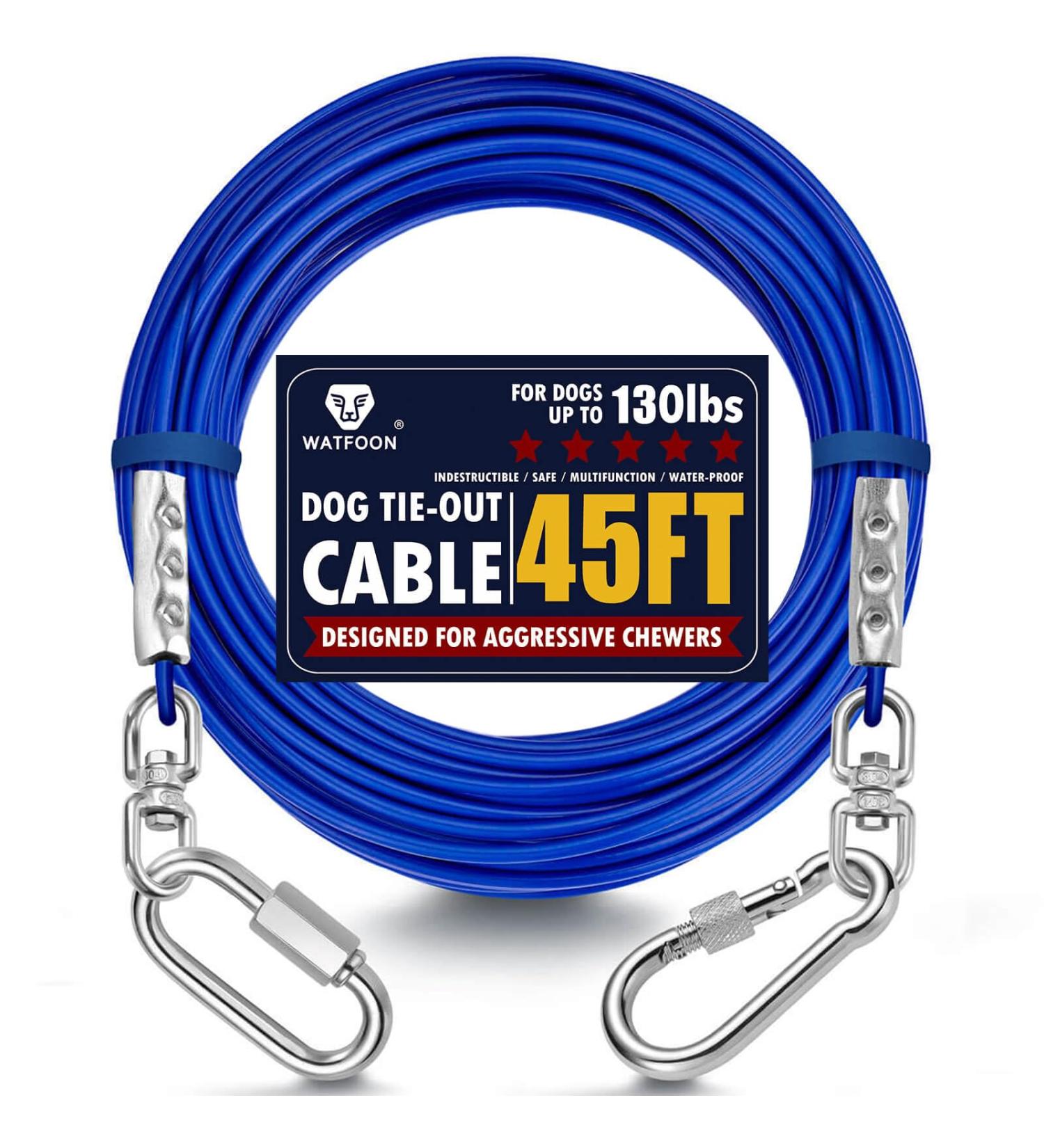 Watfoon Dog Leash for Courtyard - 10.7m to 22.9m Steel Cable Runner Durable Adhesive Belt Perfect for Camping - Long Outdoor Dog Chains (Blue 13.7m/45ft) - Buy Online on GoSupps.com