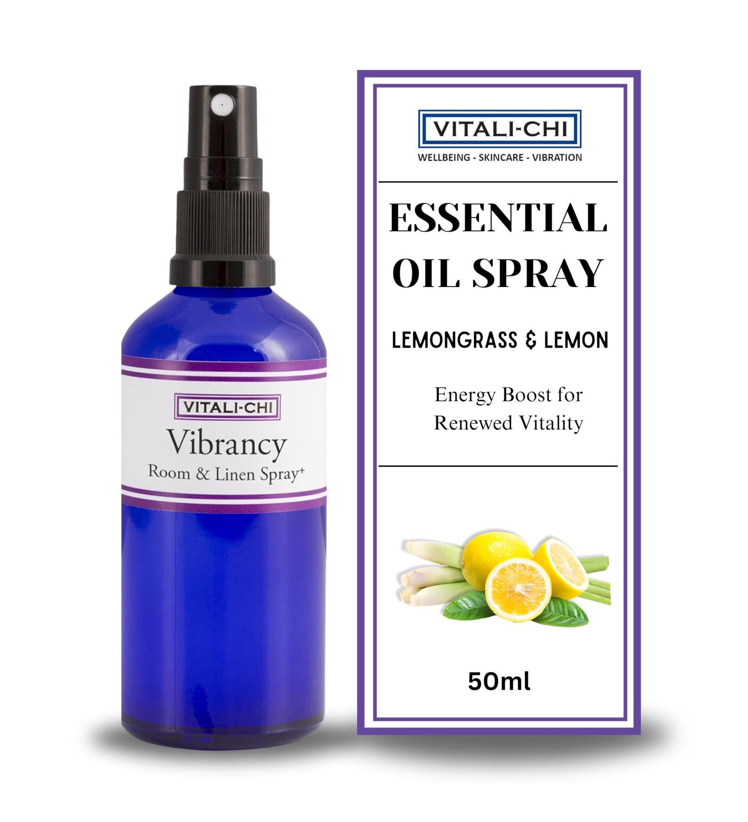 Vitali-Chi Vibrancy Essential Oil Spray with Lemongrass and Lemon | for Energy Boost Relaxation & Peace | Air Freshener Aura & Room Spray with Refreshing & Soothing Aroma - 50 ml - Buy Online on GoSupps.com