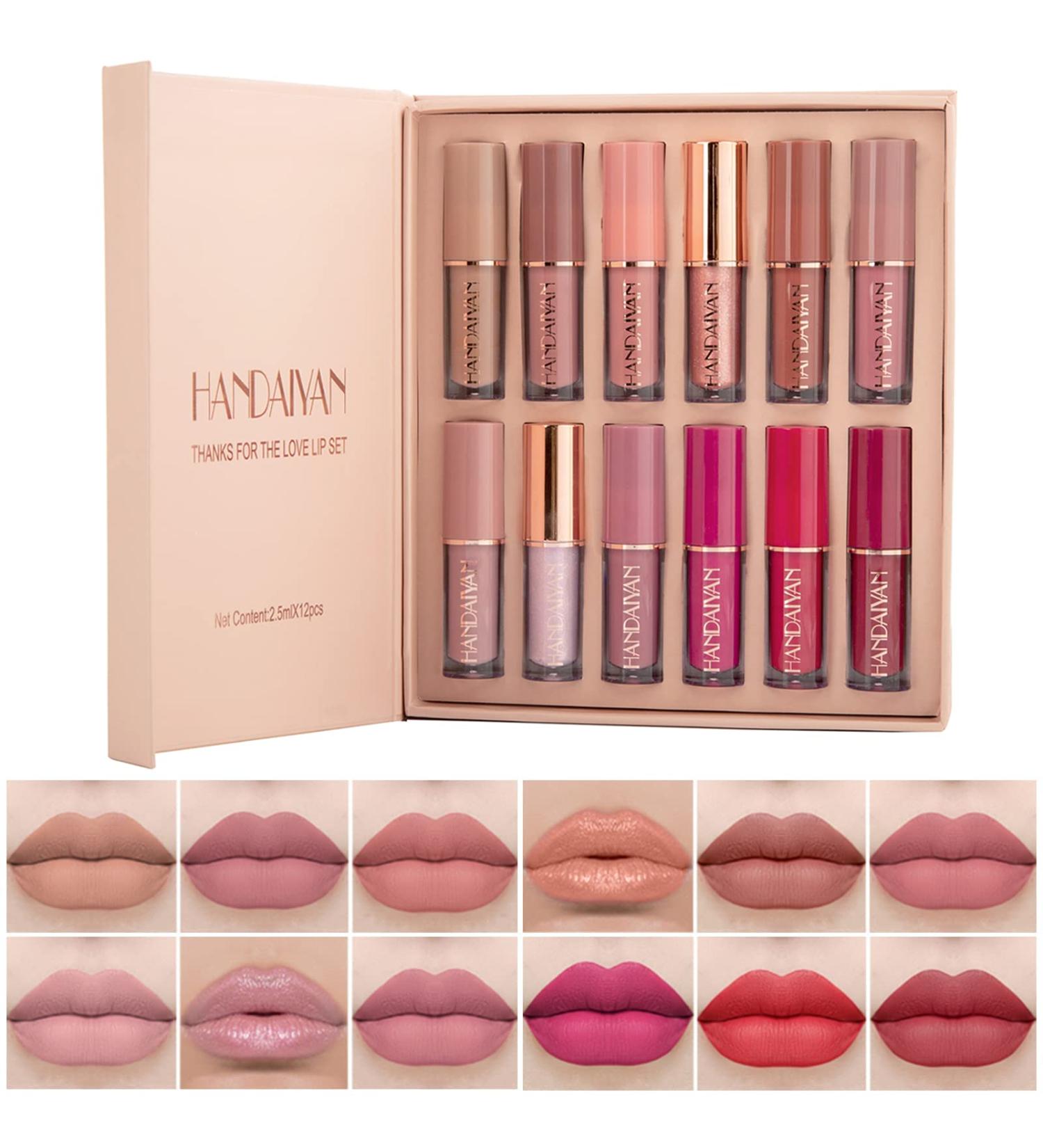 Shop 12 Colors Nude Matte Lipstick & Non-Stick Lip Gloss Set - Waterproof Durable Women's Gift - Buy Online on GoSupps.com