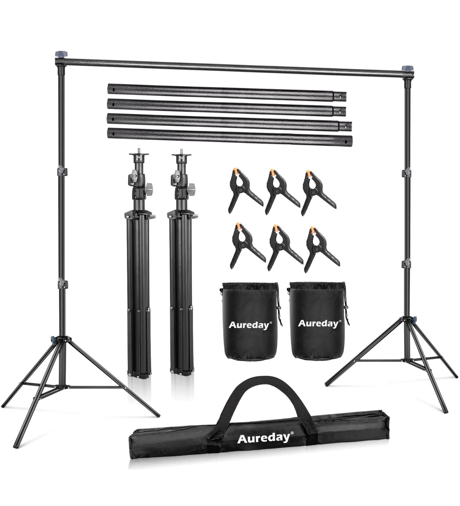 Aureday 10FT Adjustable Photo Backdrop Stand with Travel Bag, Heavy Duty Background Stand for Parties, Weddings, and Photoshoots - Includes 6 Clamps, 4 Crossbars, 2 Sandbags - 8.5*10FTV2 - Buy Online on GoSupps.com