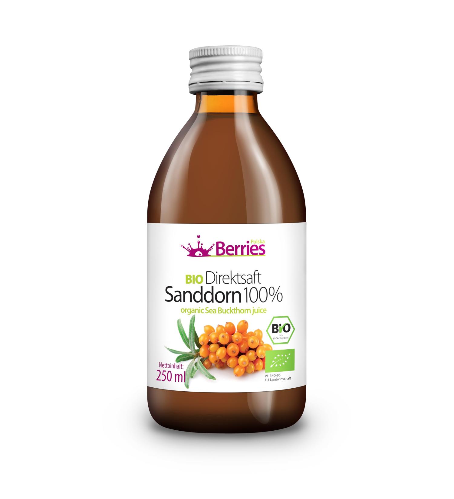 Organic Cold-Pressed Sanddorn Juice - 250ml | Vegan & Preservative-Free | Berries Polska - Buy Online on GoSupps.com