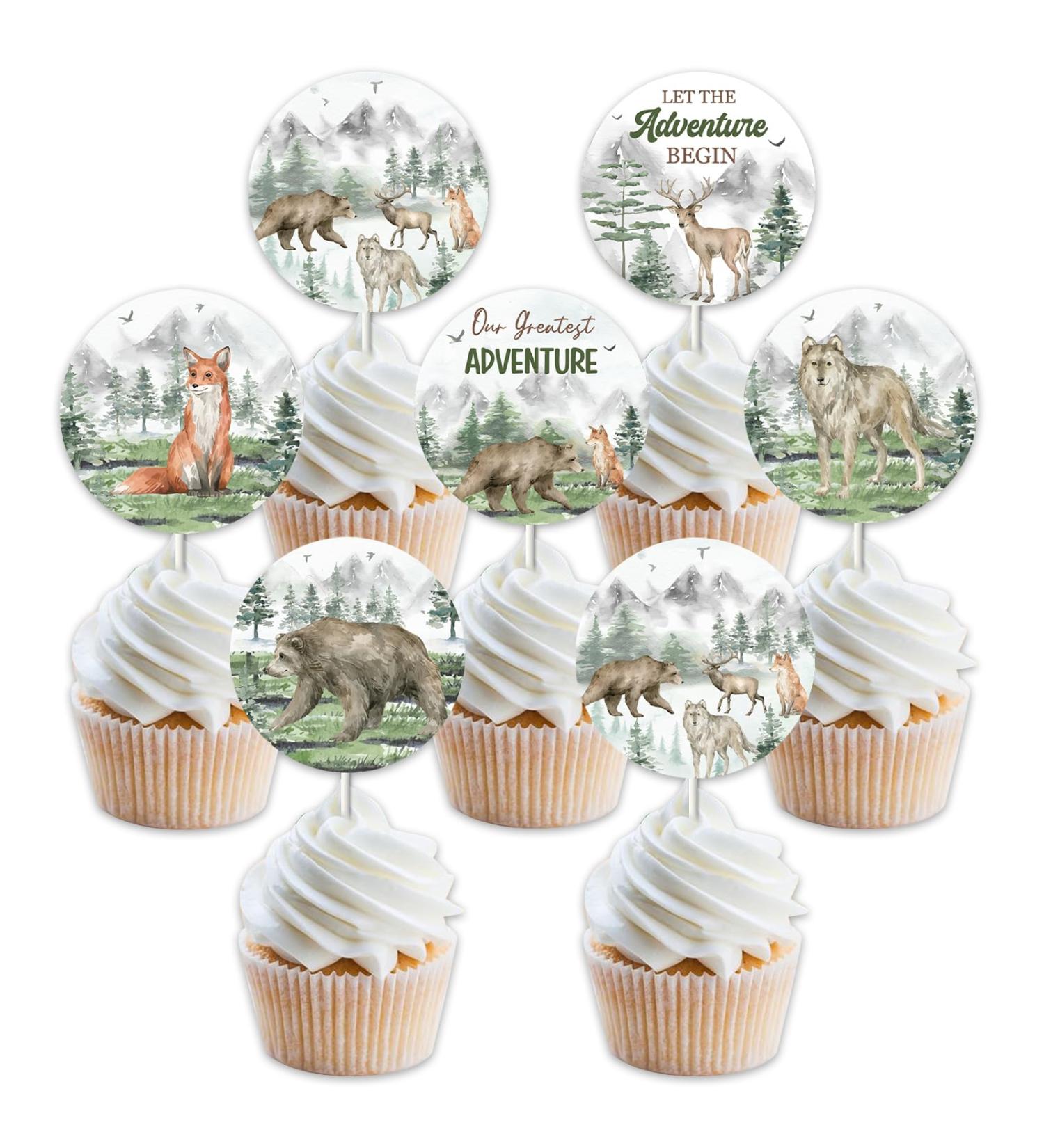 Let the Adventure Begin Baby Shower Decorations - 24pcs Woodland Creatures Cupcake Toppers Woodland Mountain Forest Jungle Safari Animal Cake Toppers for Our Greatest Adventure Party - Buy Online on GoSupps.com