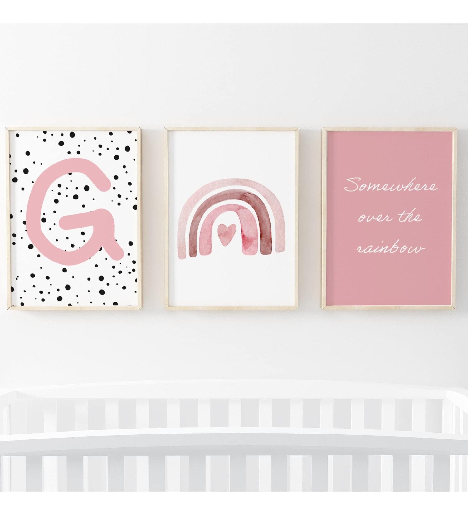 Pompom Prints Set of 3 Girls Bedroom Rainbow Nursery Scandi Boho Decor - A4 G - Buy Online on GoSupps.com