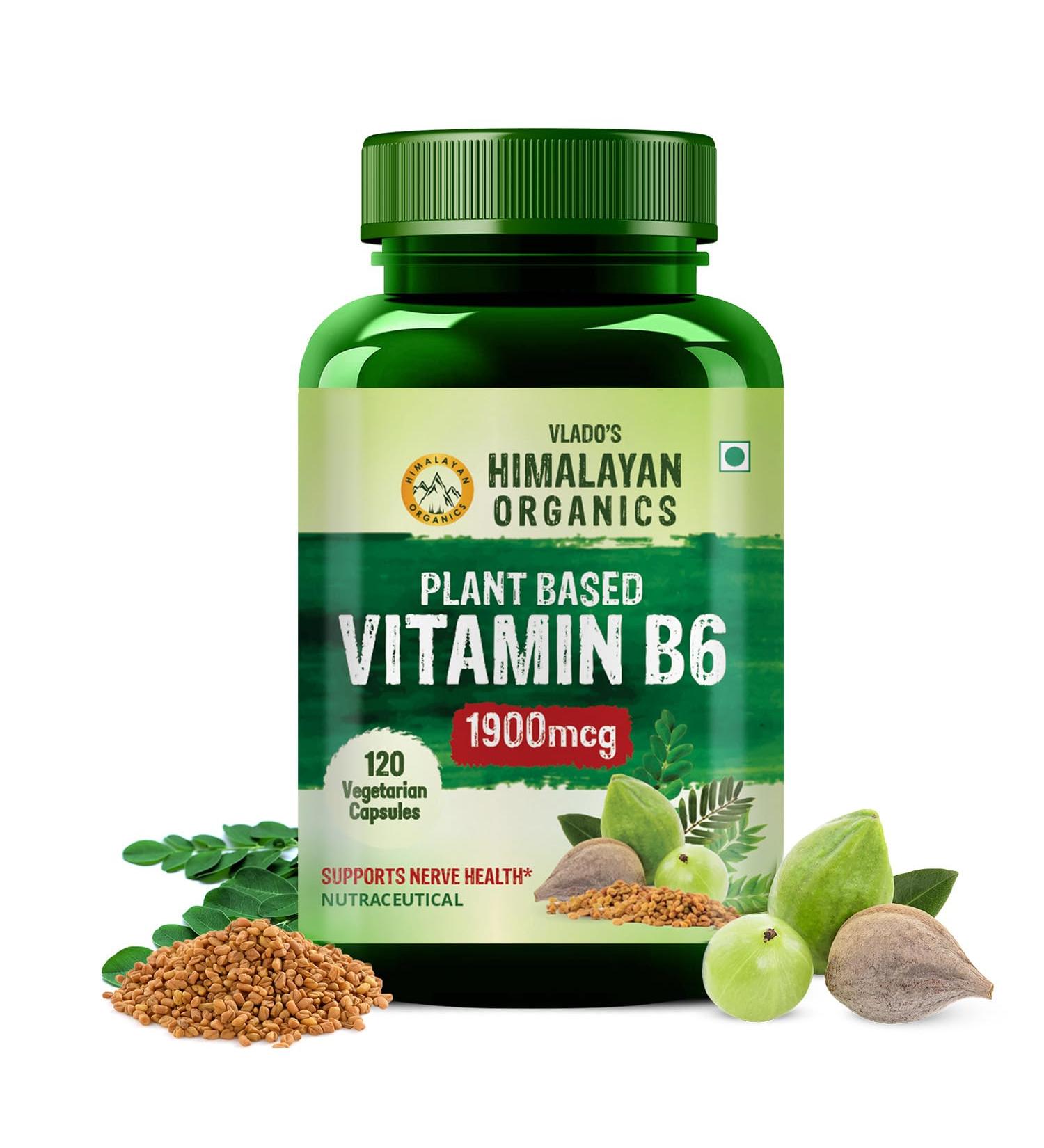 Himalayan Organics Organics Plant-Based Vitamin B6 | Supports Immunity Brain Health (120 Capsules) - Buy Online on GoSupps.com