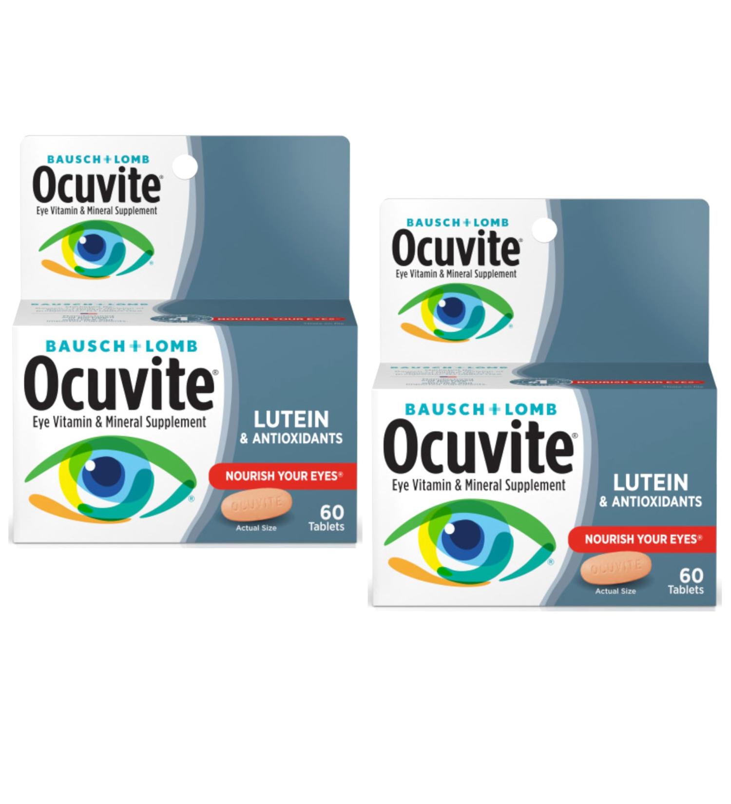 Bausch + Lomb Ocuvite Eye Vitamin & Mineral Supplement Contains Zinc Vitamins A C E & Lutein 60 Tablets (Pack of 2) - Buy Online on GoSupps.com
