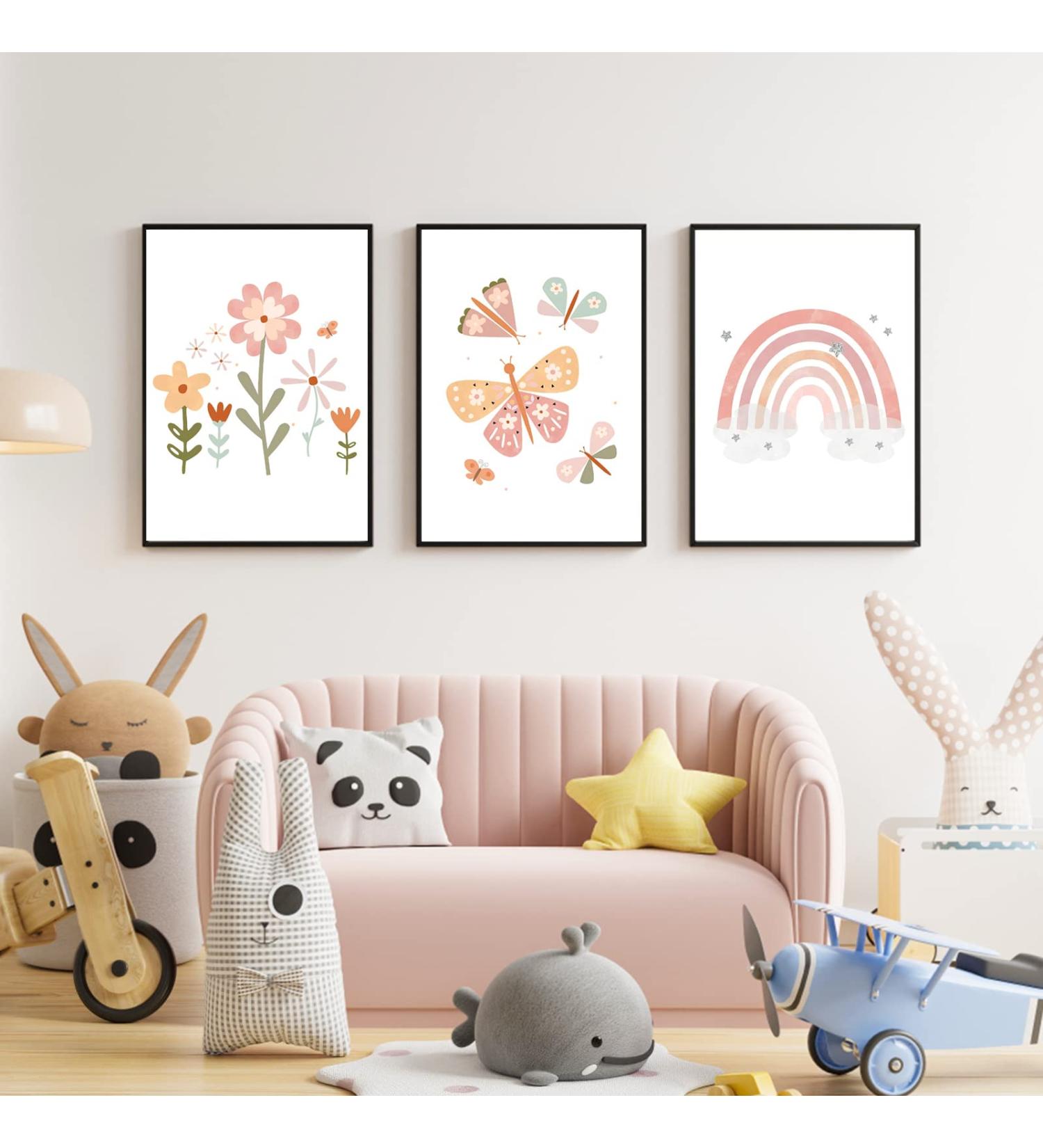 Encuryna 3 Set Poster f r Kinderzimmer 40x30 cm Regenbogen Schmetterlinge & Blumen Wandbilder ohne Rahmen Dekoration f r Baby- und M dchenzimmer - Buy Online on GoSupps.com