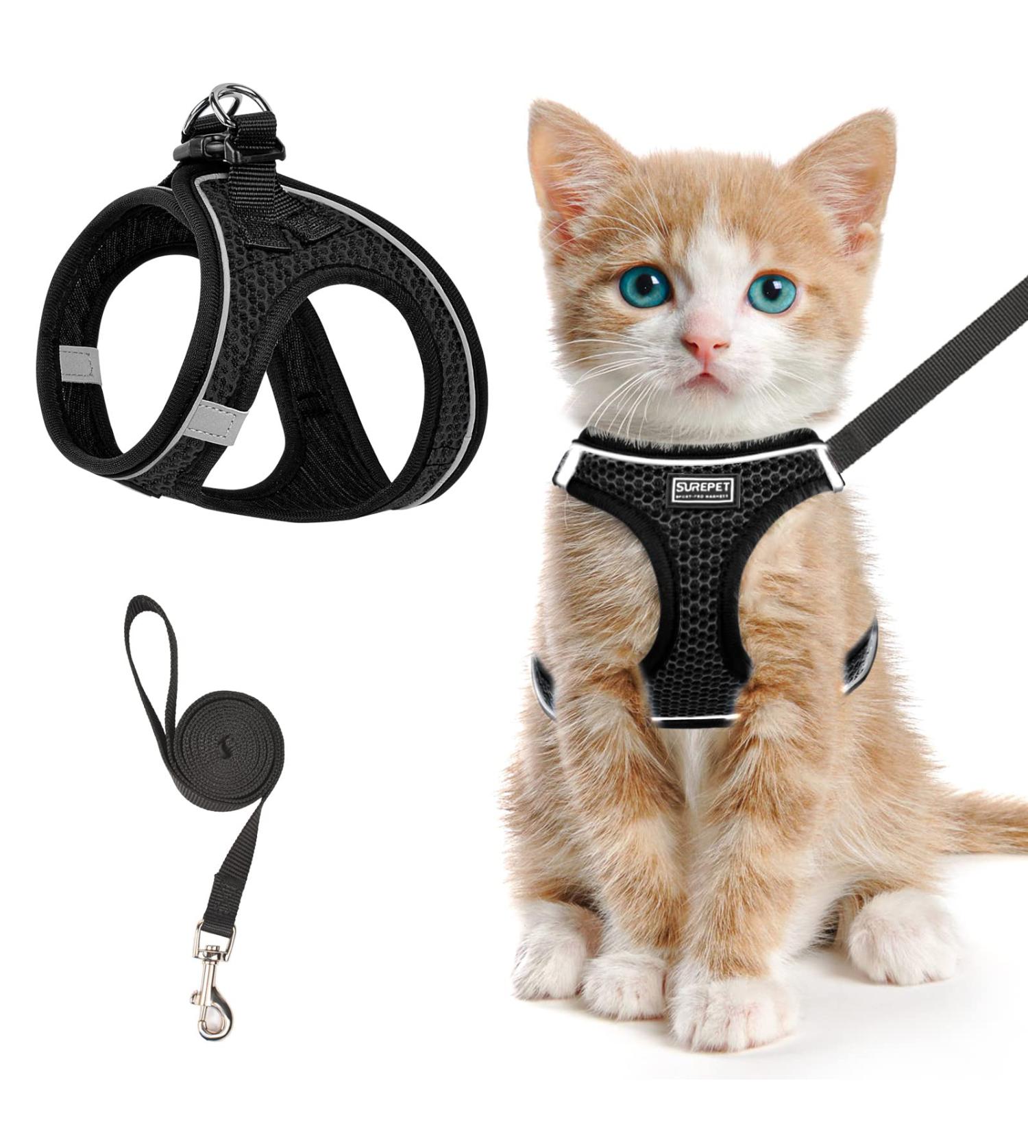 Escape Proof Cat Harness and Leash for Walking - Adjustable Reflective Mesh Vest for Comfort Fit - XS Black - Buy Online on GoSupps.com