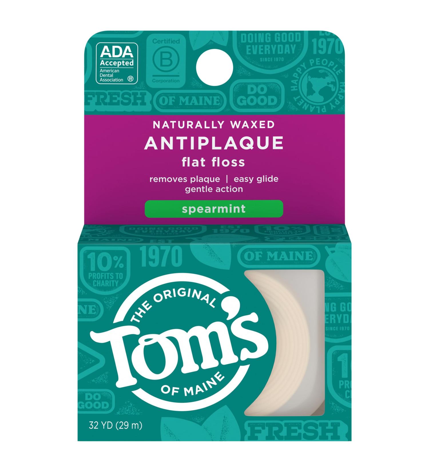 Tom's of Maine Floss Flat-Anti Plaque Spearmint 32 yd String Spearmint 1 Count (Pack of 1)