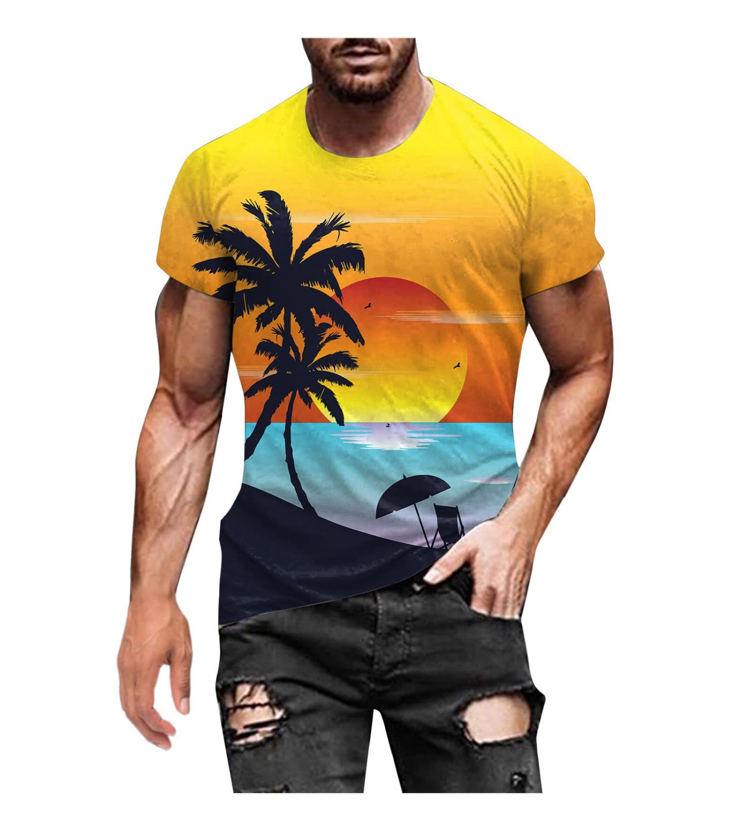 Men's Casual Fashion Graphic Print Short Sleeve Athletic Shirt - Y-c-yellow Medium - Buy Online on GoSupps.com