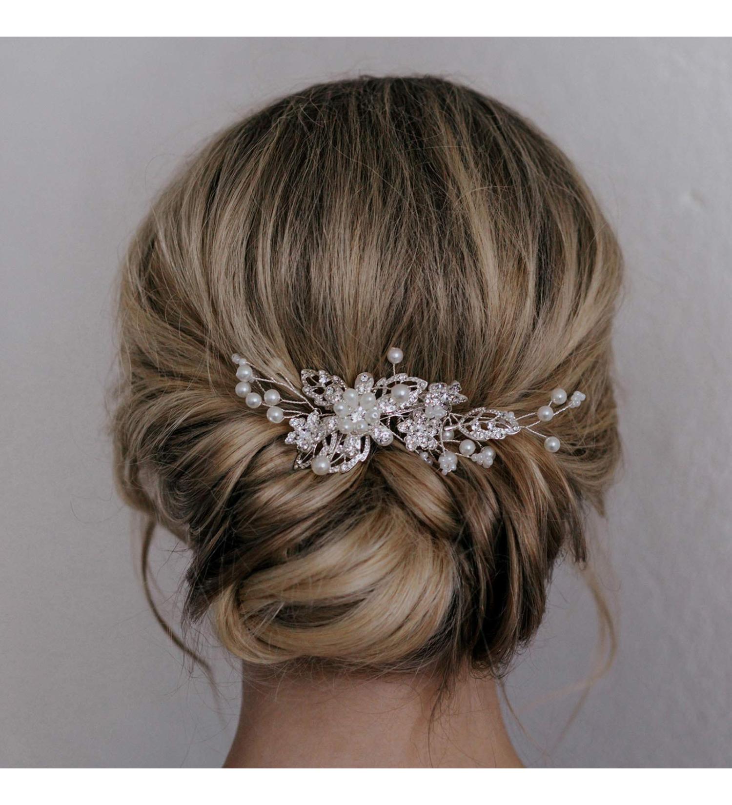 SWEETV Rhinestone Pearl Bridal Hair Comb Clip - Wedding Accessories for Bride Bridesmaid in Silver - Buy Online on GoSupps.com