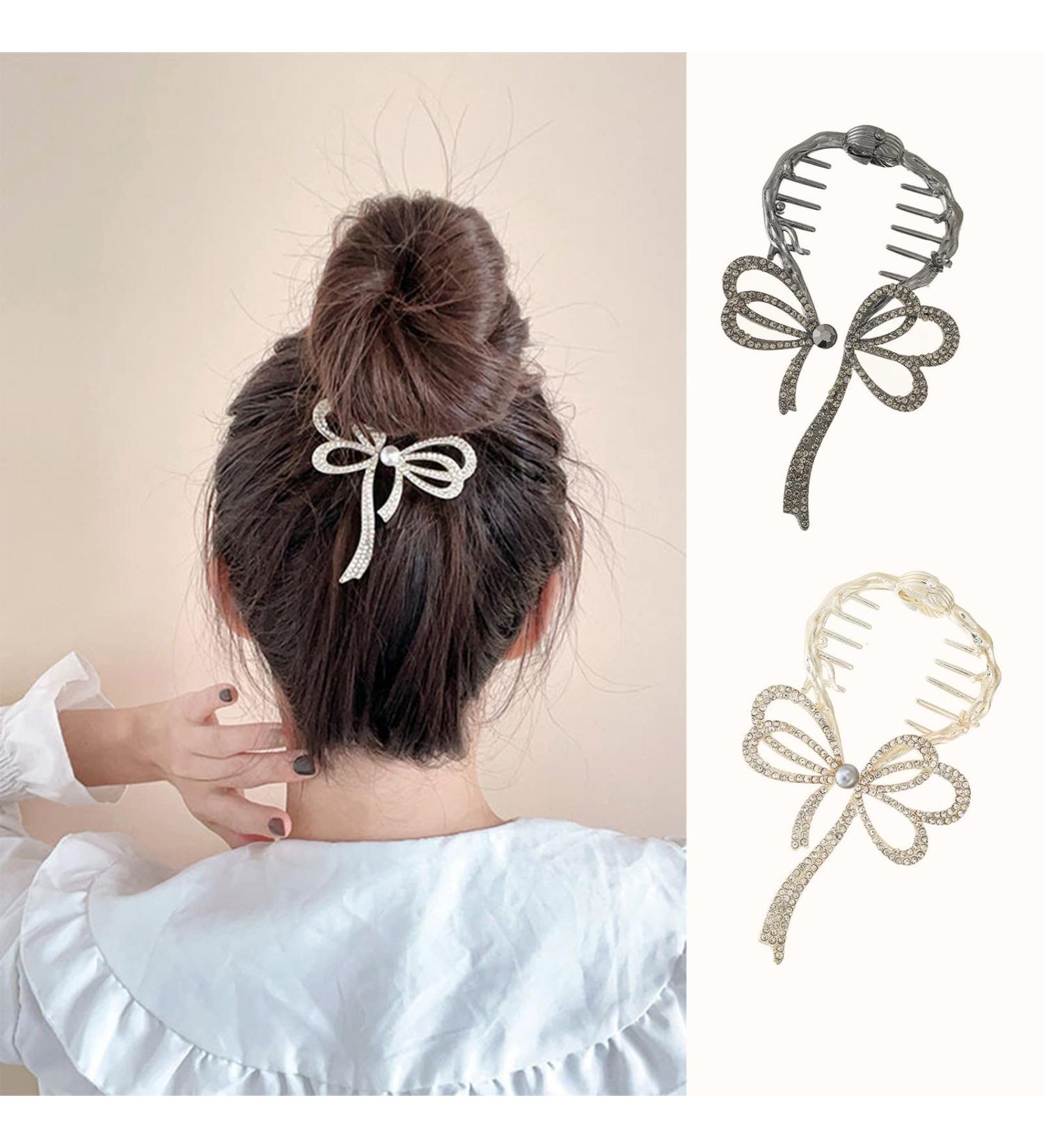 2 PCS Luxury Pearl Butterfly Hair Clips - Korean Style Hair Accessories for Women Girls (Gold + Black) - Buy Online on GoSupps.com