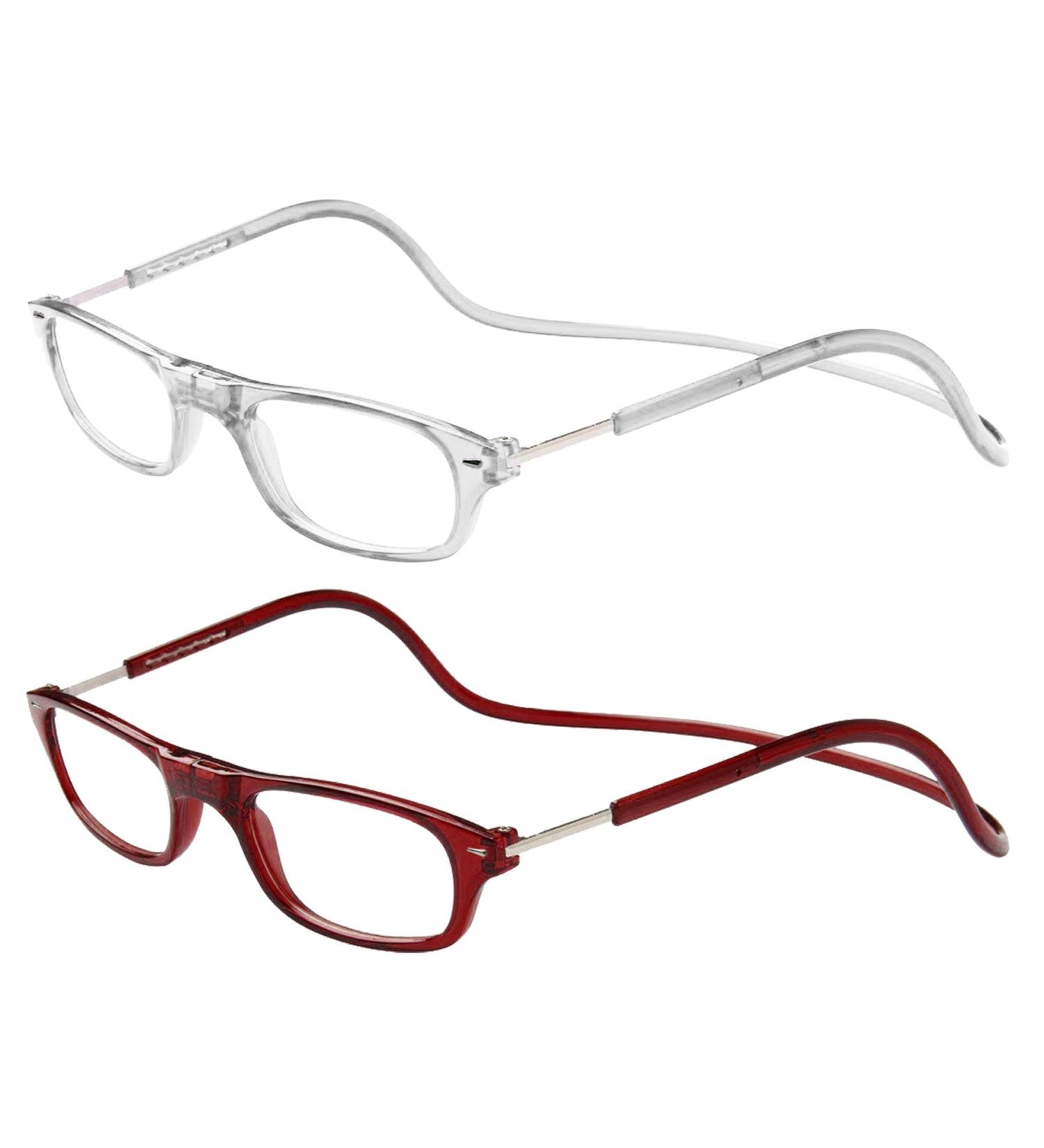 TBOC Pack: +2.00 Reading Glasses for Men & Women - Foldable Magnetic Clip Transparent & Bordeaux - Dioptres +2.00 (2 Pack) - Buy Online on GoSupps.com